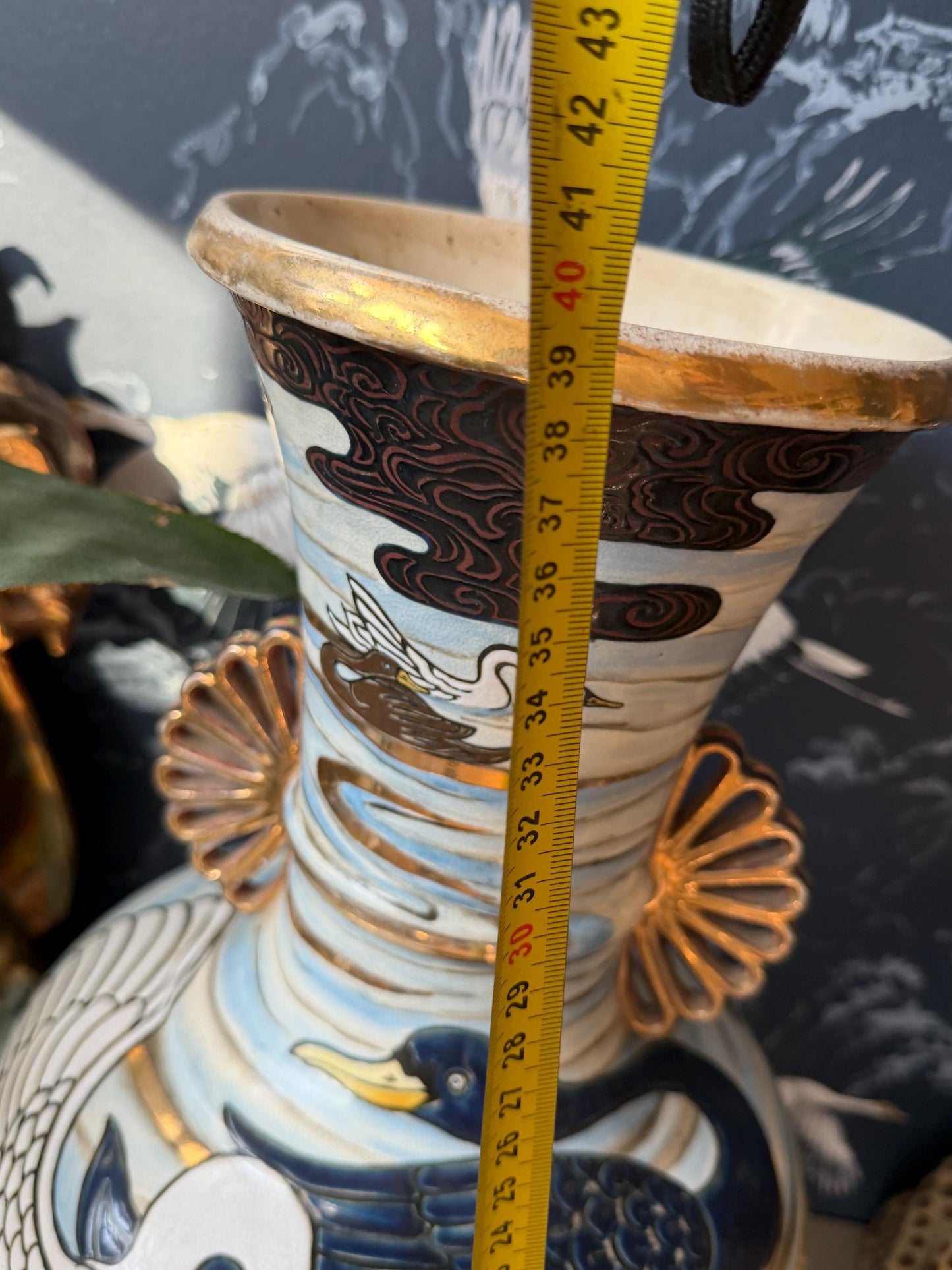 Large Antique Japanese Kinkozan Kyoto Vase with Water Birds: ducks, geese  – Meiji Period . Rare 19th century Satsuma export vase, 40 cm
