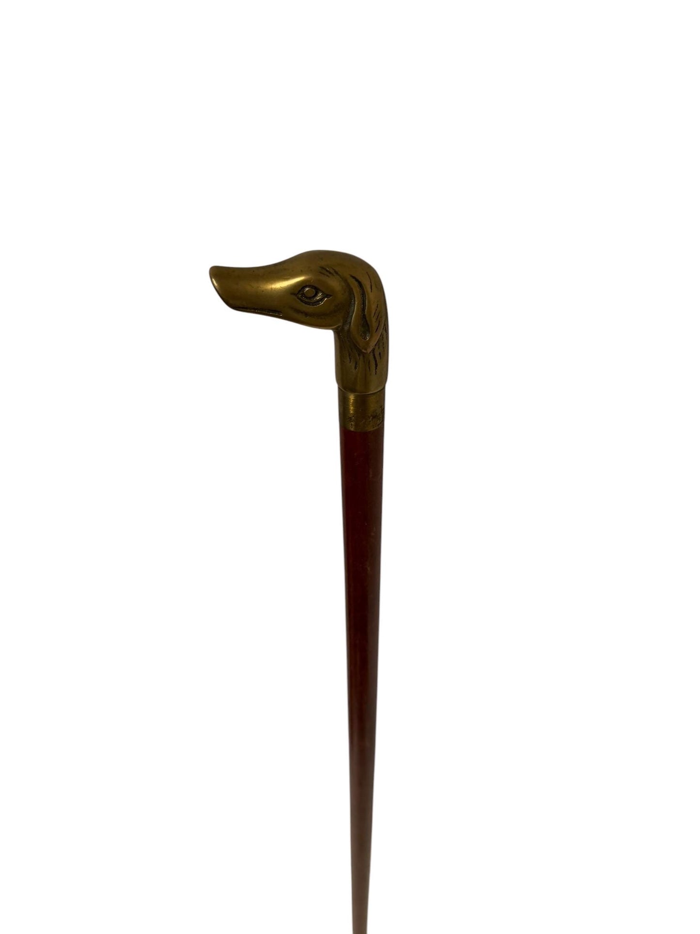 antique walking cane stick with copper dog , european collection, gentlemen's flannel stick. 89 cm