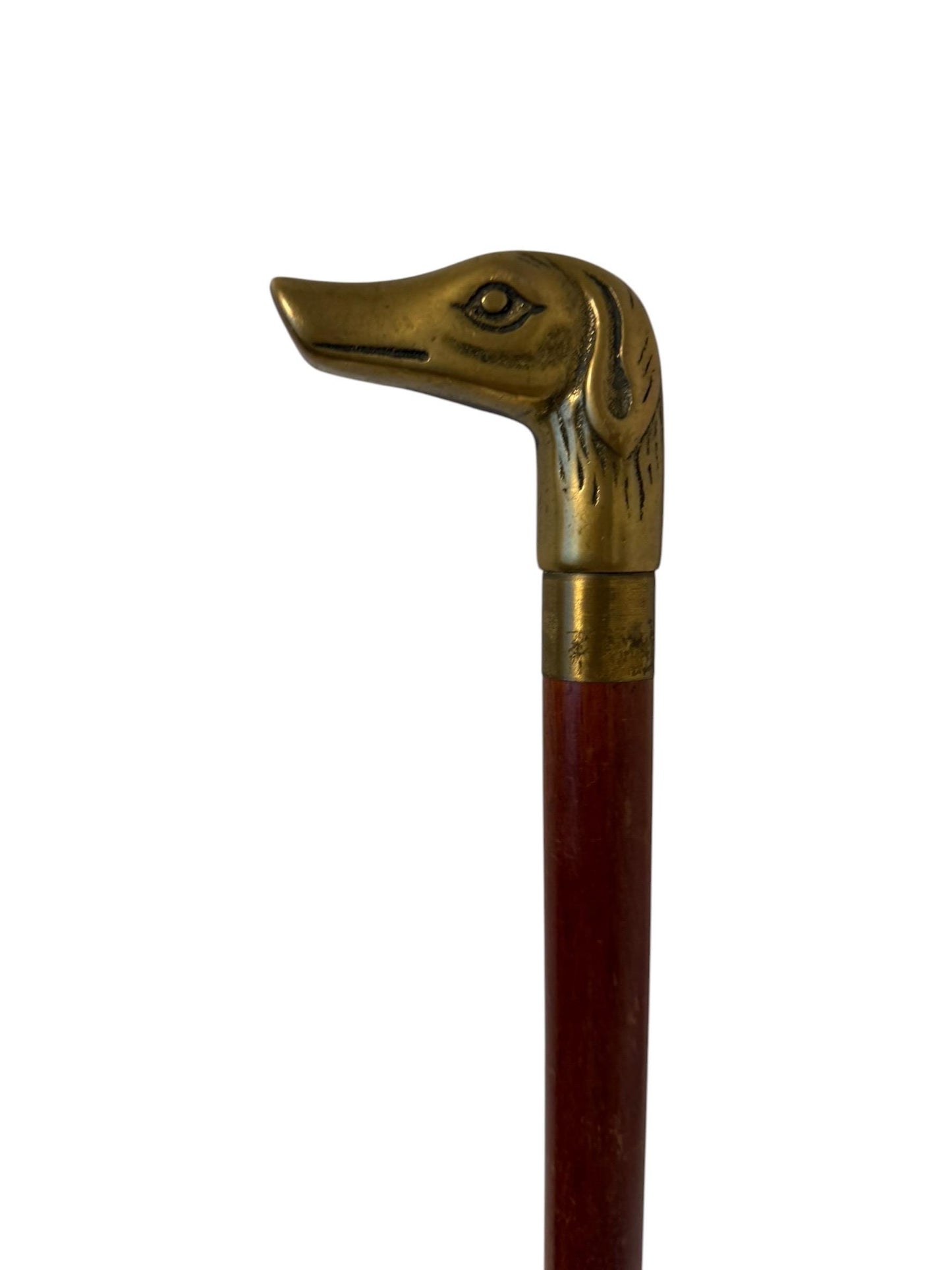 antique walking cane stick with copper dog , european collection, gentlemen's flannel stick. 89 cm