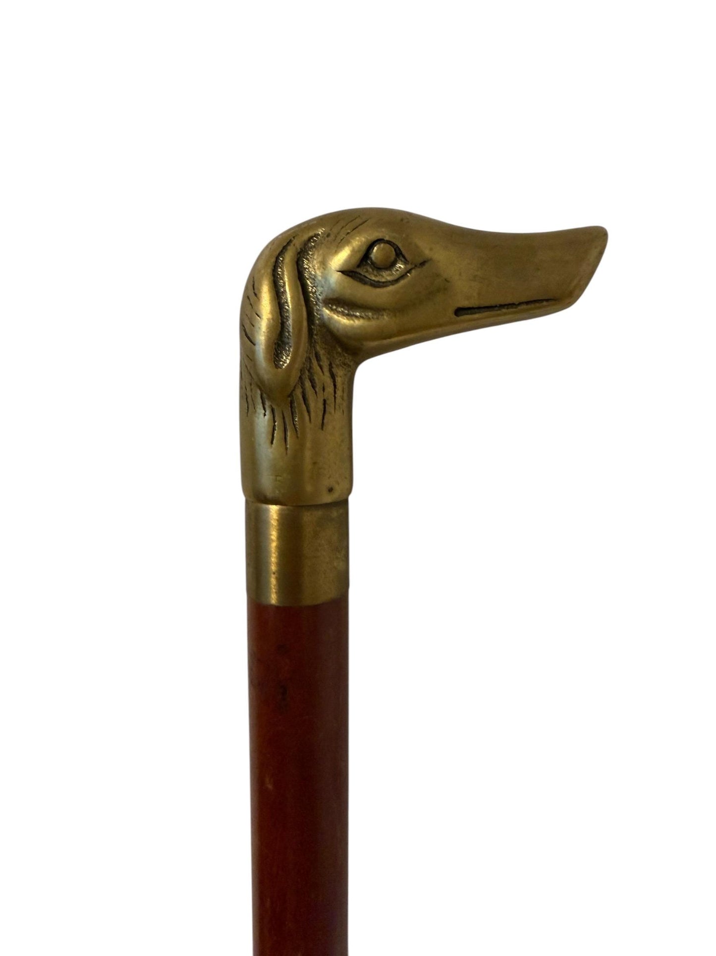 antique walking cane stick with copper dog , european collection, gentlemen's flannel stick. 89 cm