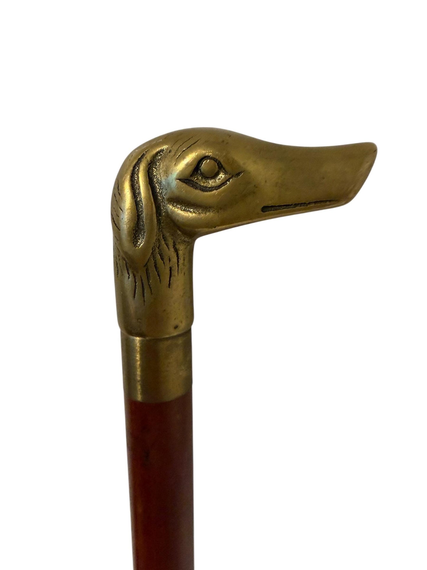 antique walking cane stick with copper dog , european collection, gentlemen's flannel stick. 89 cm