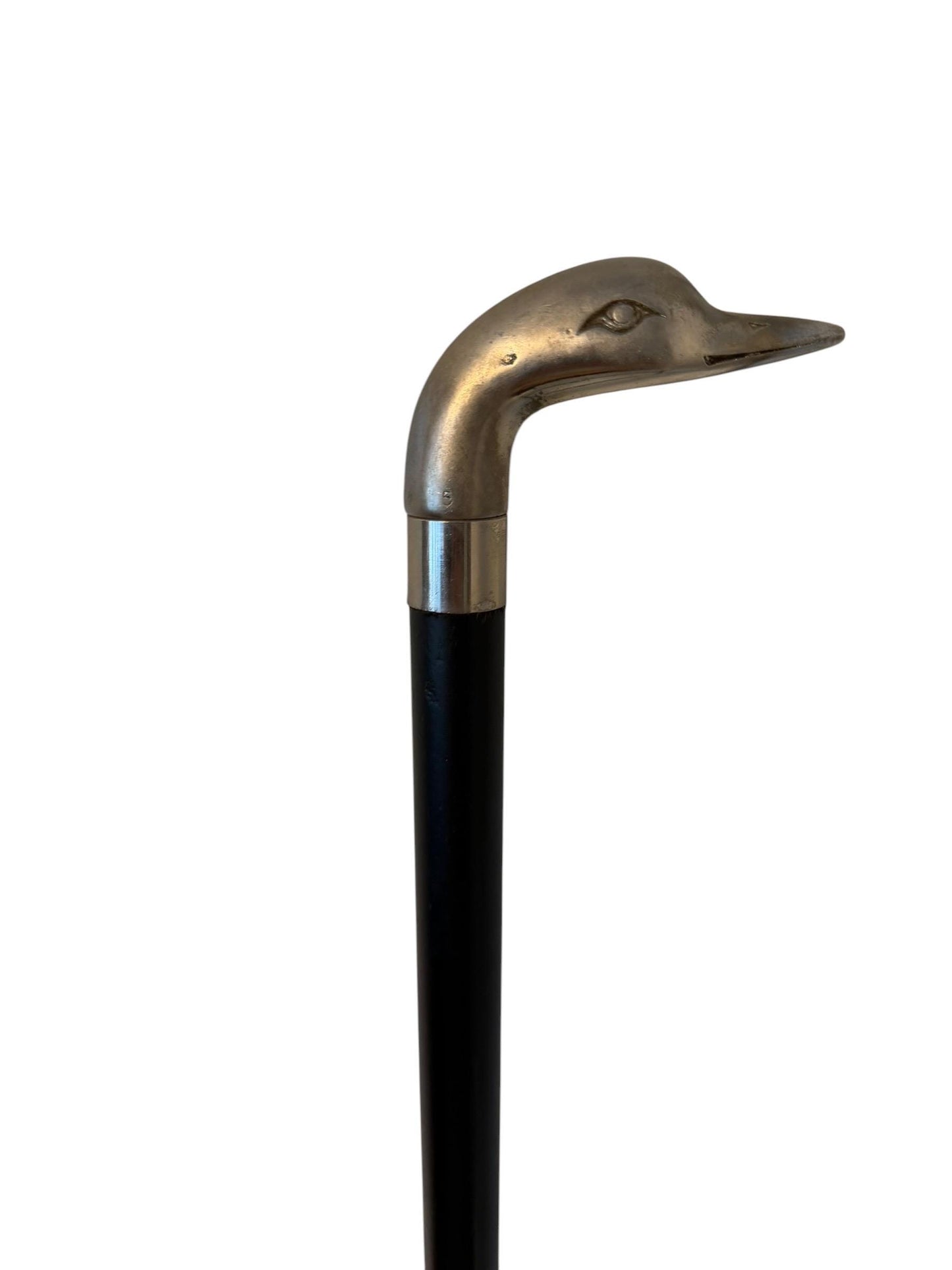 antique walking cane stick with copper duck , european collection, gentlemen's flannel stick.