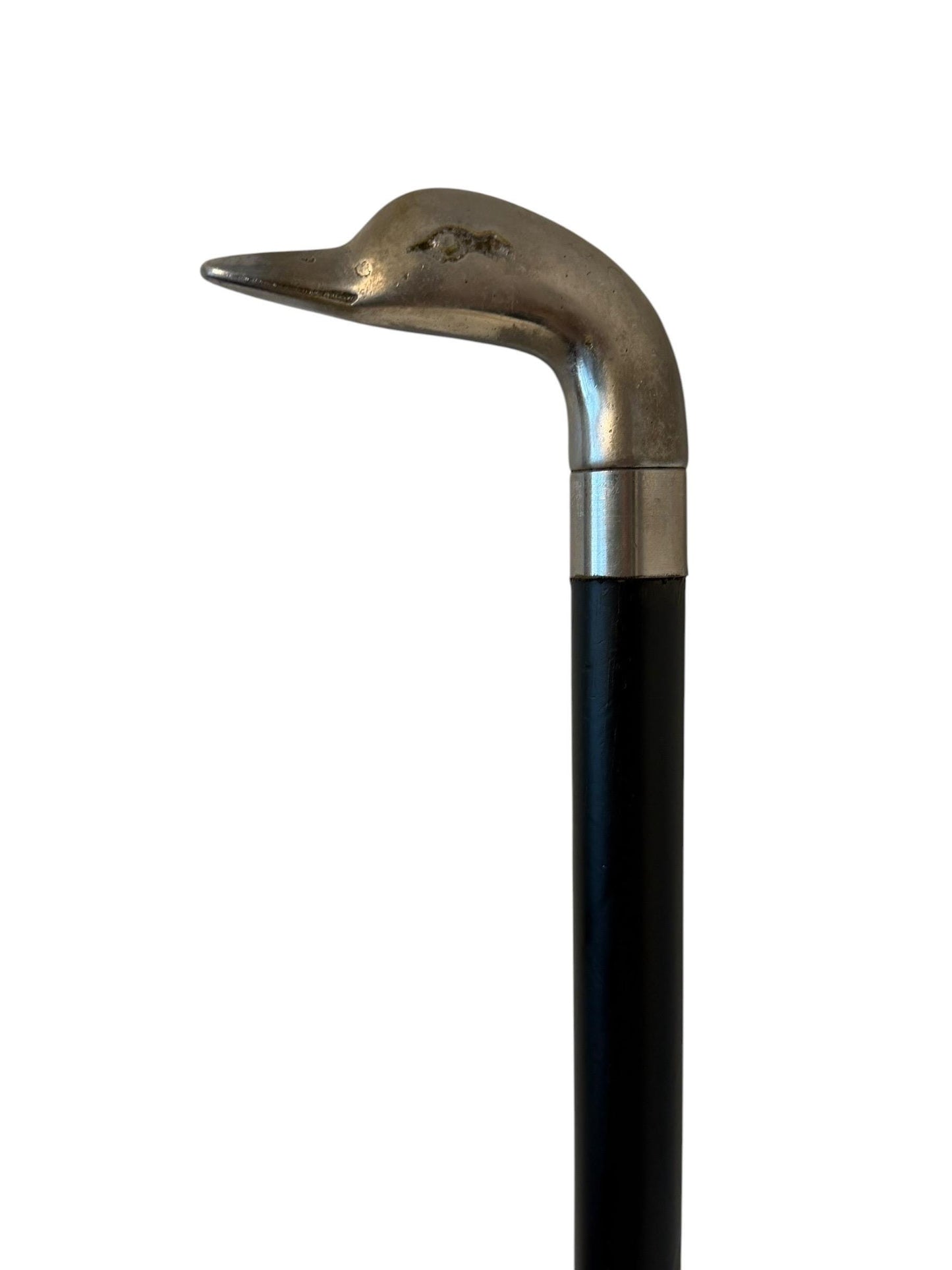 antique walking cane stick with copper duck , european collection, gentlemen's flannel stick.