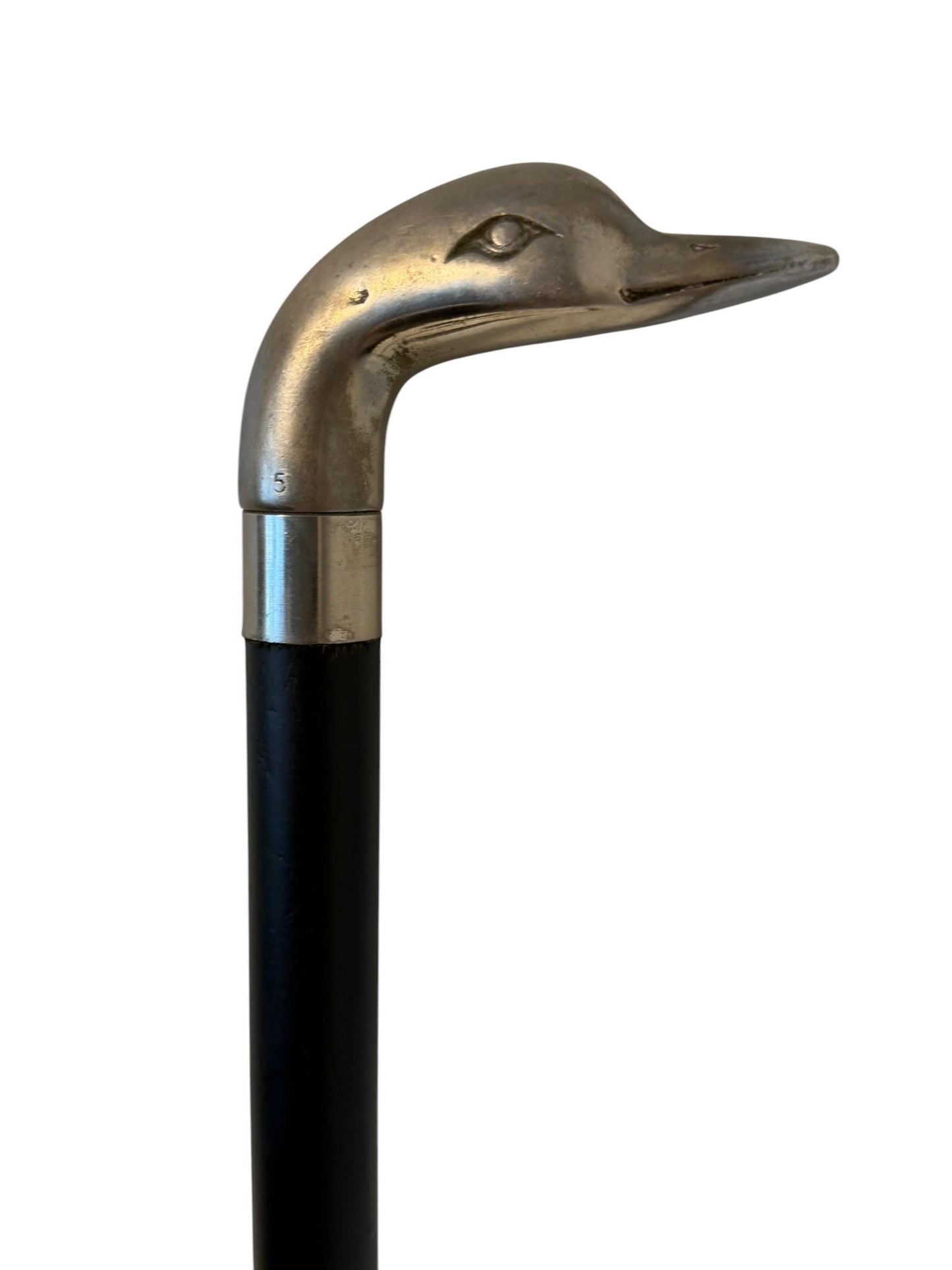 antique walking cane stick with copper duck , european collection, gentlemen's flannel stick.