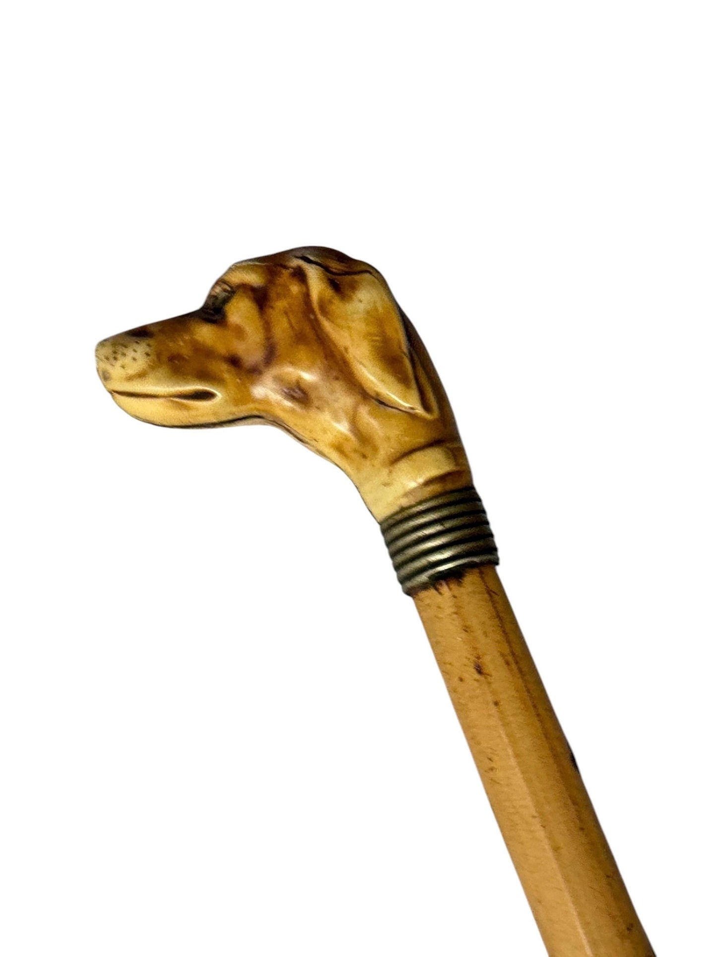 antique walking cane stick with dog , european collection, gentlemen's flannel stick.