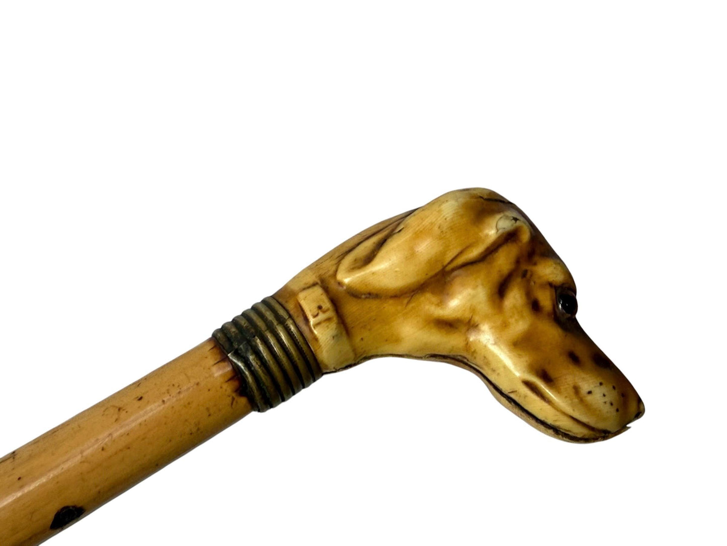 antique walking cane stick with dog , european collection, gentlemen's flannel stick.