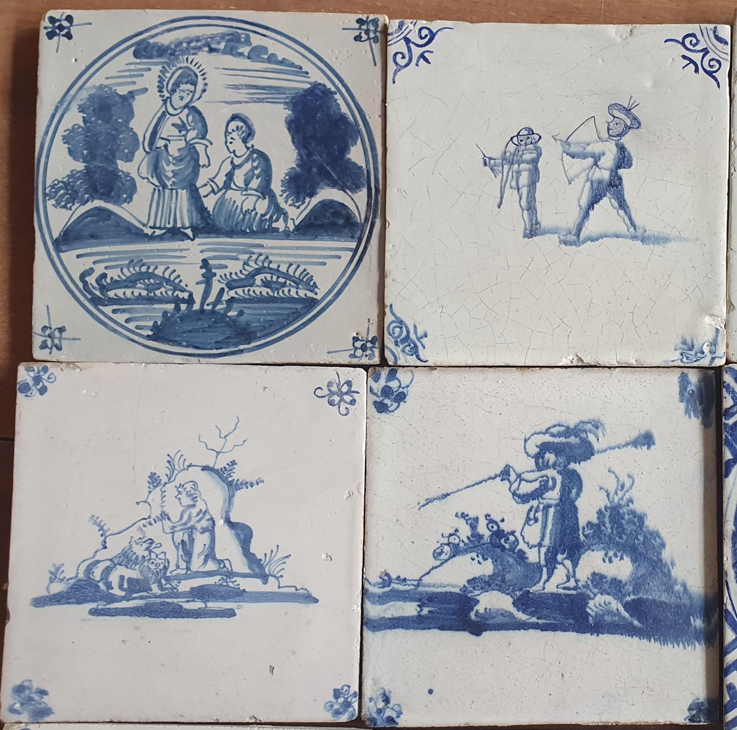 16 x Antique Delft Mix Tiles, 17th-19th  Century Dutch Wall Decor. tile