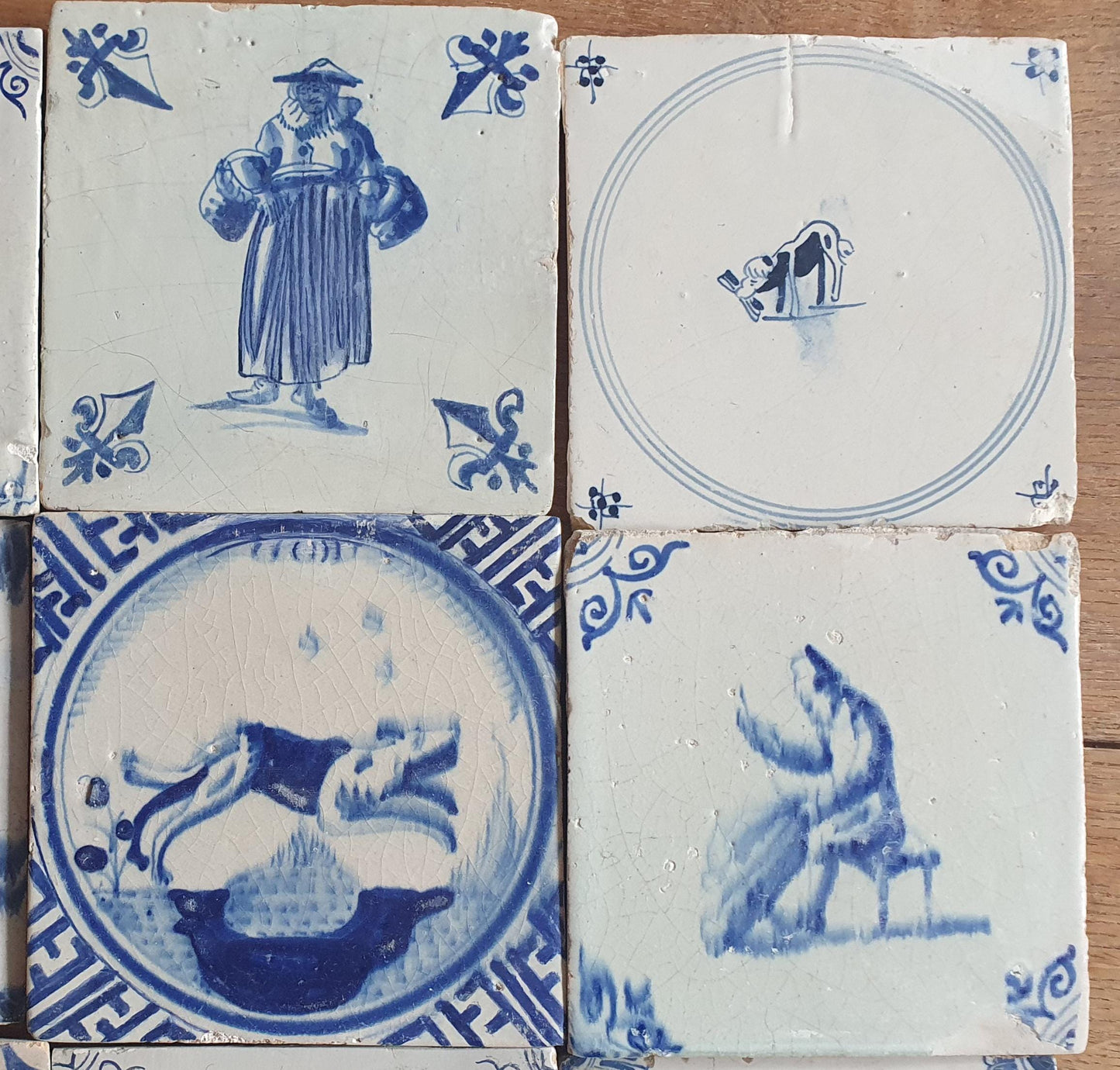 16 x Antique Delft Mix Tiles, 17th-19th  Century Dutch Wall Decor. tile