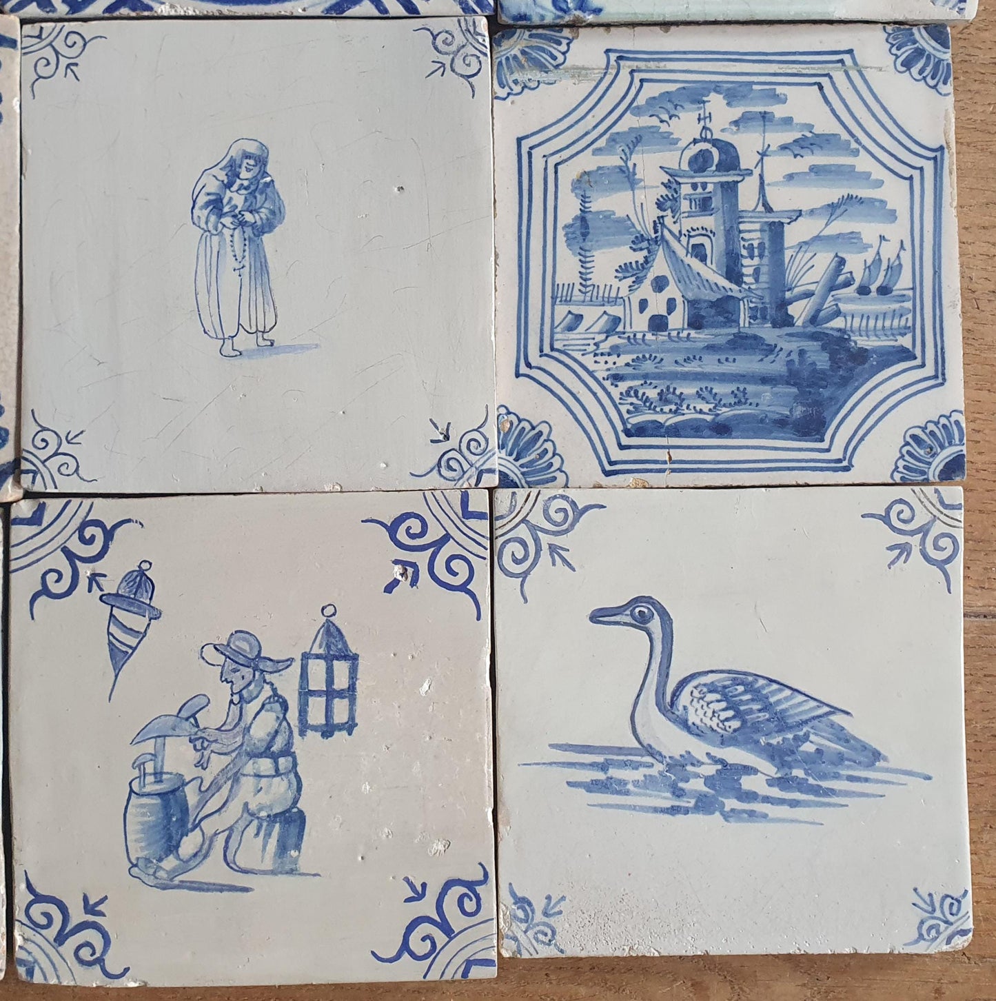 16 x Antique Delft Mix Tiles, 17th-19th  Century Dutch Wall Decor. tile