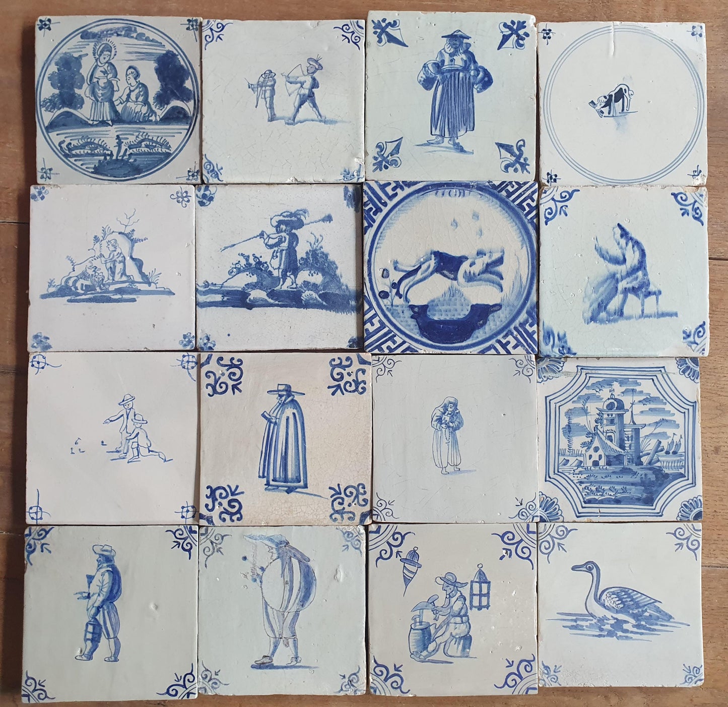 16 x Antique Delft Mix Tiles, 17th-19th  Century Dutch Wall Decor. tile