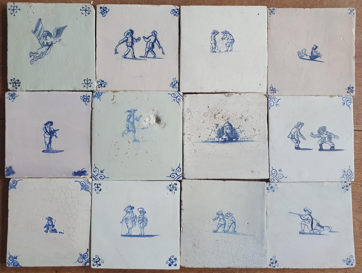 12 x Antique Delft Mix Tiles, 17th-19th  Century Dutch Wall Decor. tile