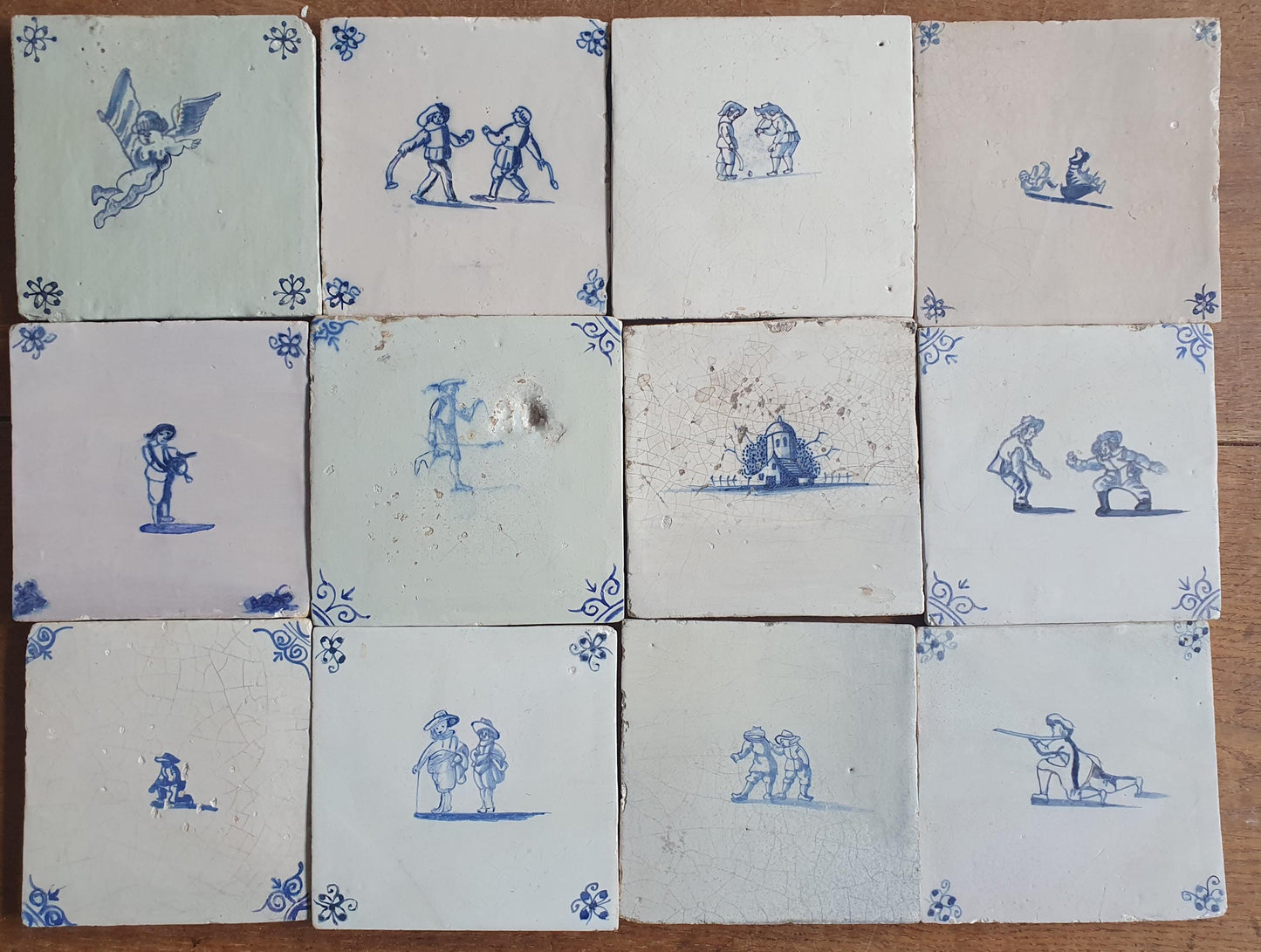 12 x Antique Delft Mix Tiles, 17th-19th  Century Dutch Wall Decor. tile