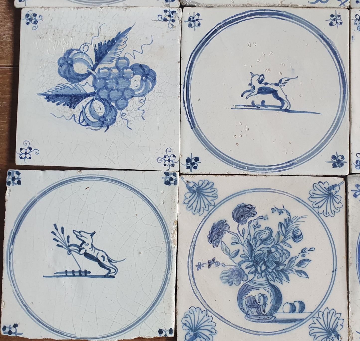 12 x Antique Delft Mix Tiles, 17th-19th  Century Dutch Wall Decor. tile