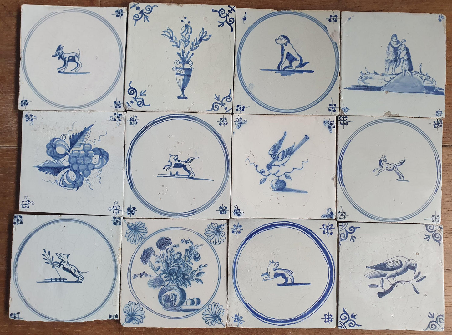 12 x Antique Delft Mix Tiles, 17th-19th  Century Dutch Wall Decor. tile