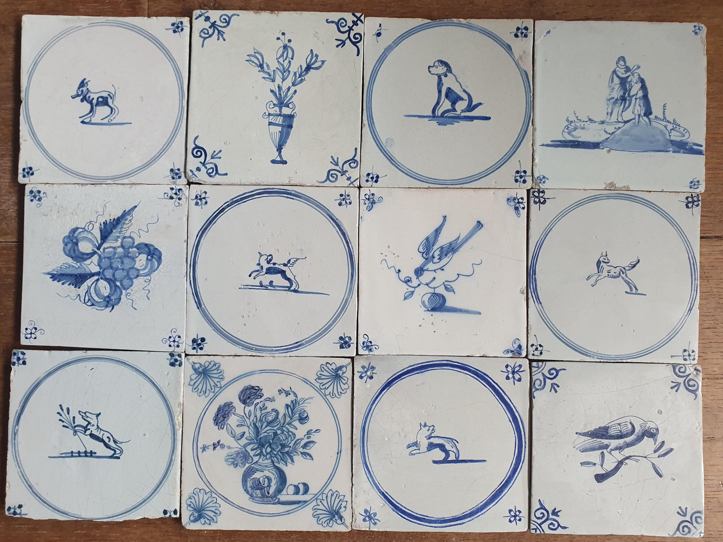 12 x Antique Delft Mix Tiles, 17th-19th  Century Dutch Wall Decor. tile