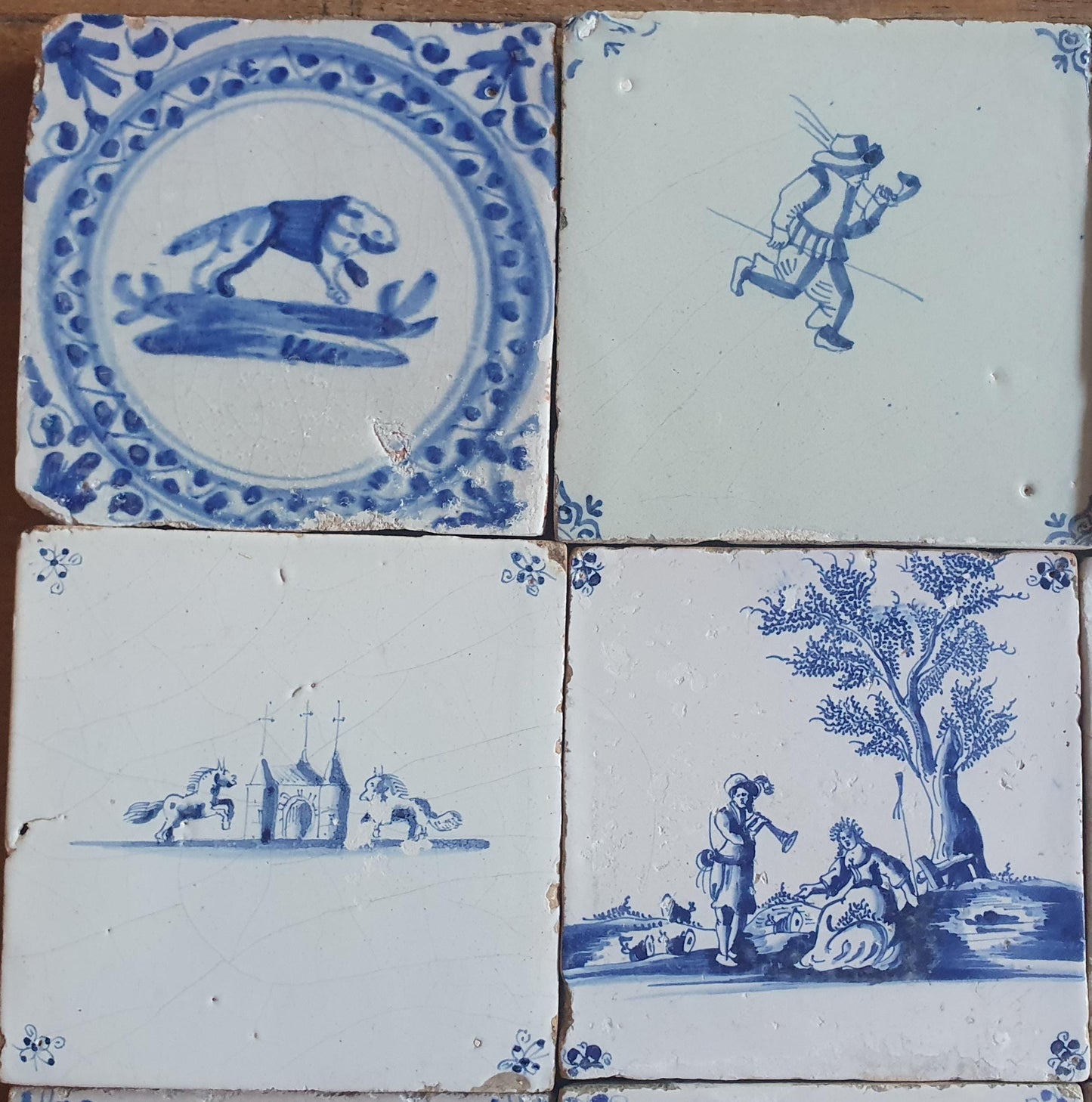 9 x Antique Delft Mix Tiles, 17th-18th  Century Dutch Wall Decor. figuetile