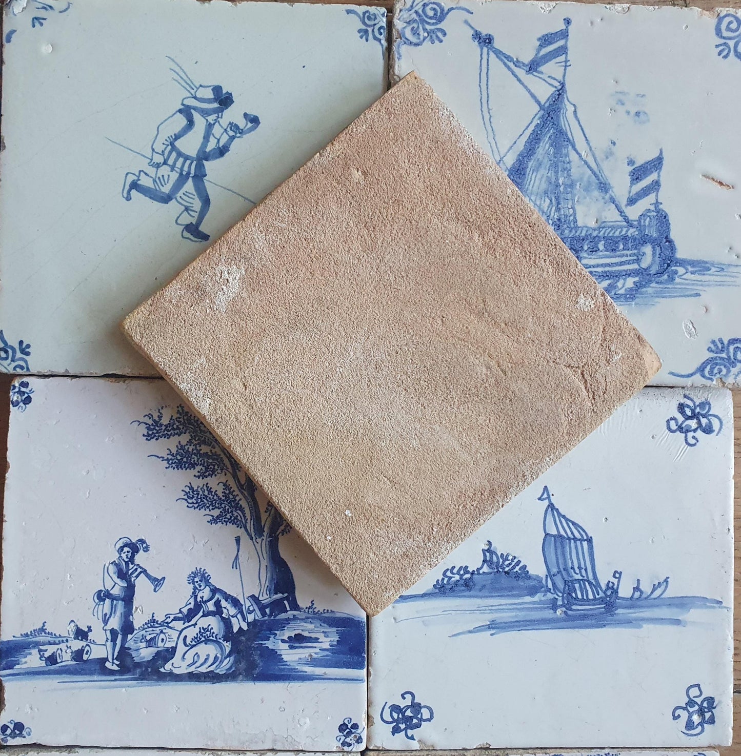 9 x Antique Delft Mix Tiles, 17th-18th  Century Dutch Wall Decor. figuetile