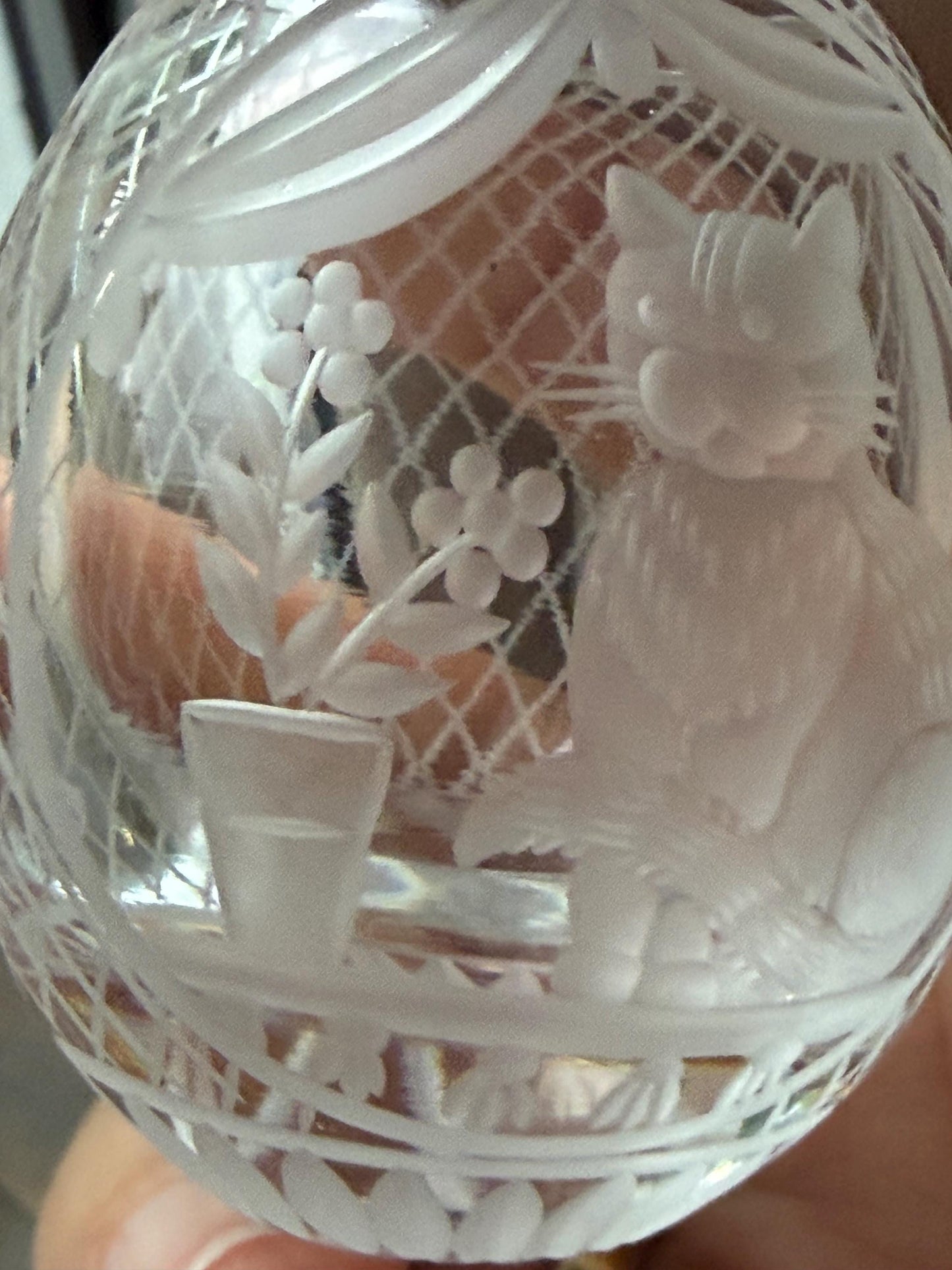 Faberge Cat Crystal Egg, etched engraved Limited Edition, signed, numbered Fabergé - perfect Collector object