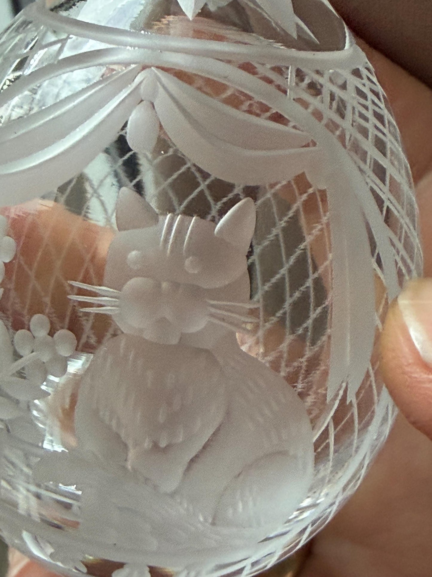Faberge Cat Crystal Egg, etched engraved Limited Edition, signed, numbered Fabergé - perfect Collector object
