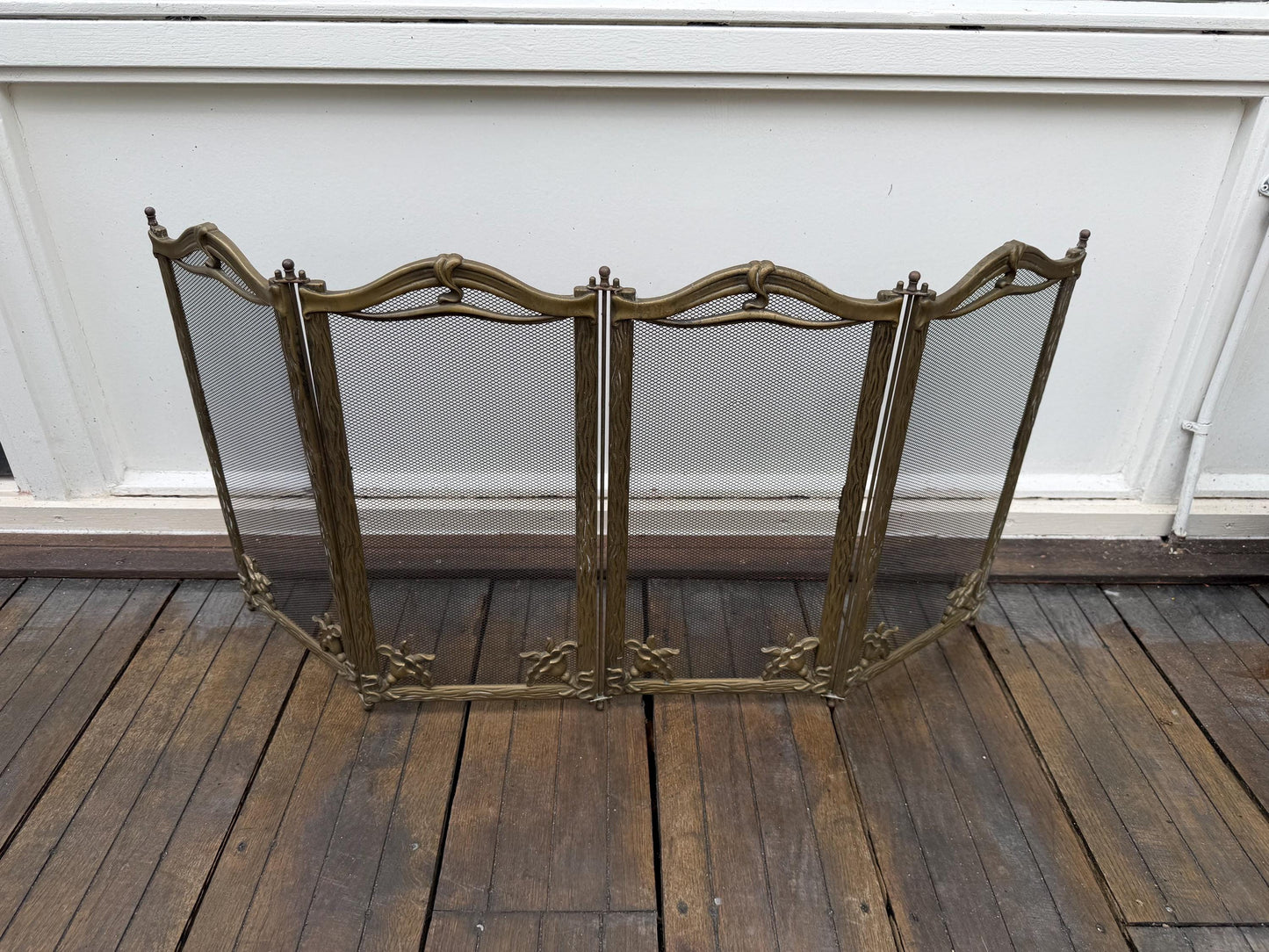 Firescreen, antique art nouveau brass, chique fireplace screen furniture with irisses. Art nouveau botanical