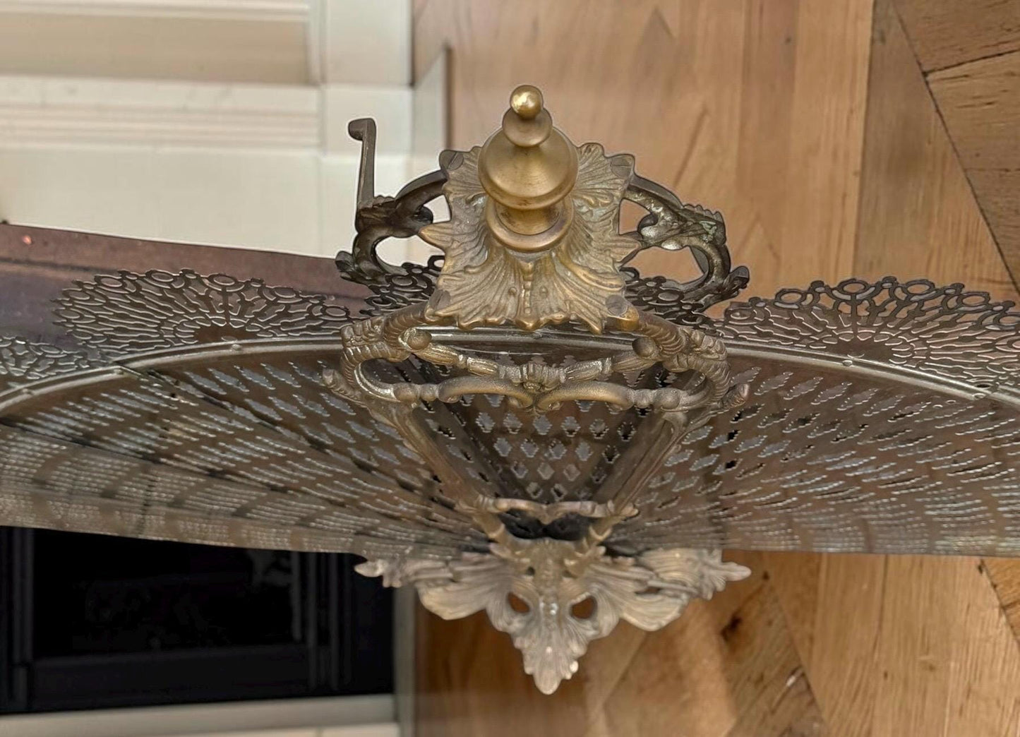 Antique Victorian Brass Peacock Fan Fireplace Screen, 19th Century, perfect