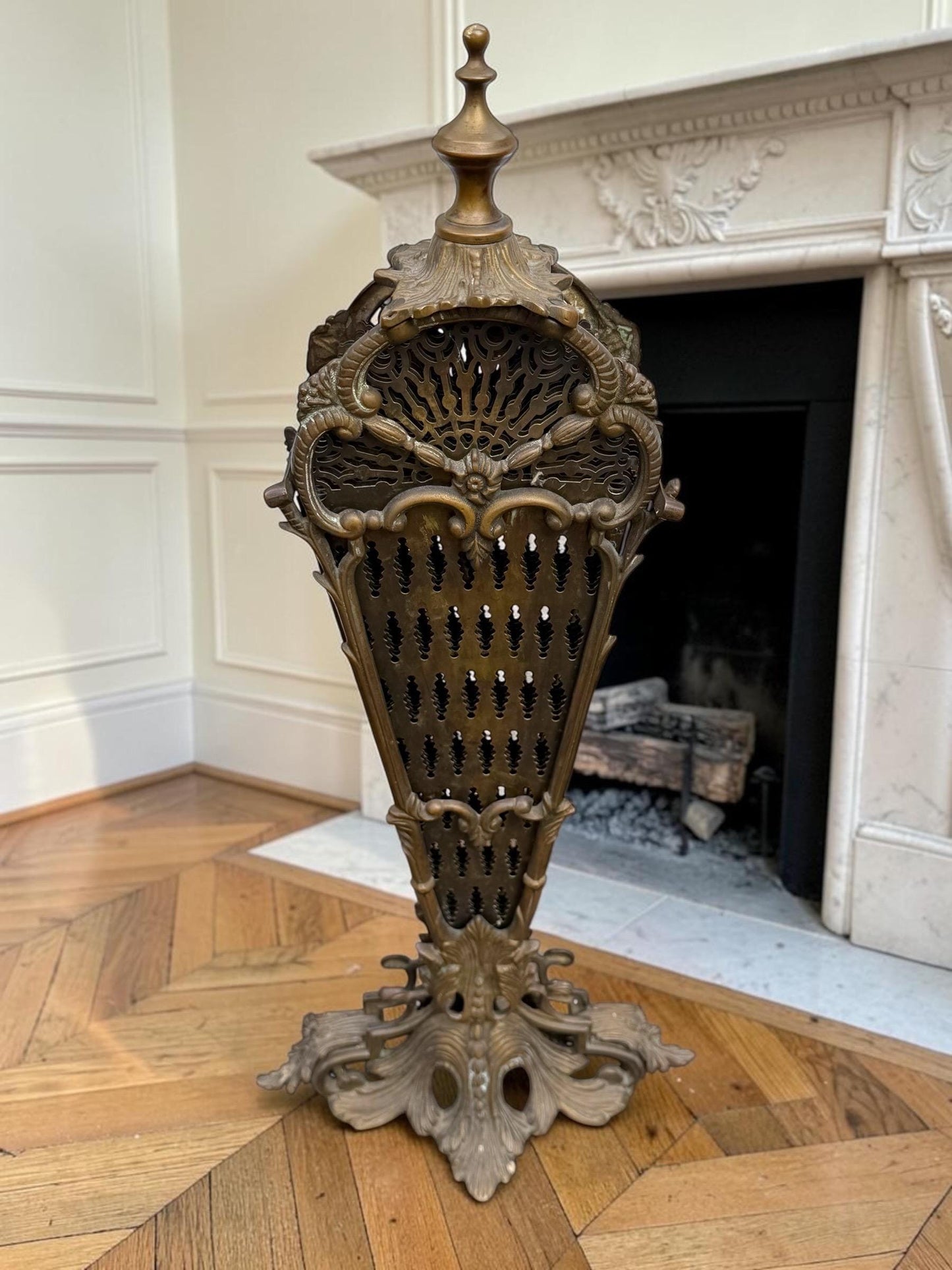 Antique Victorian Brass Peacock Fan Fireplace Screen, 19th Century, perfect