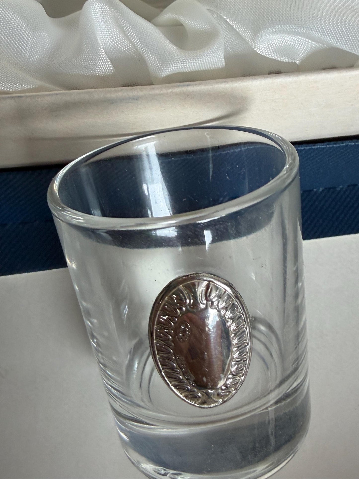 925 silver shot  glasses, liquer crystal , vintage italy, with silver shield can be engraved, personalised limoncello ouzo raki