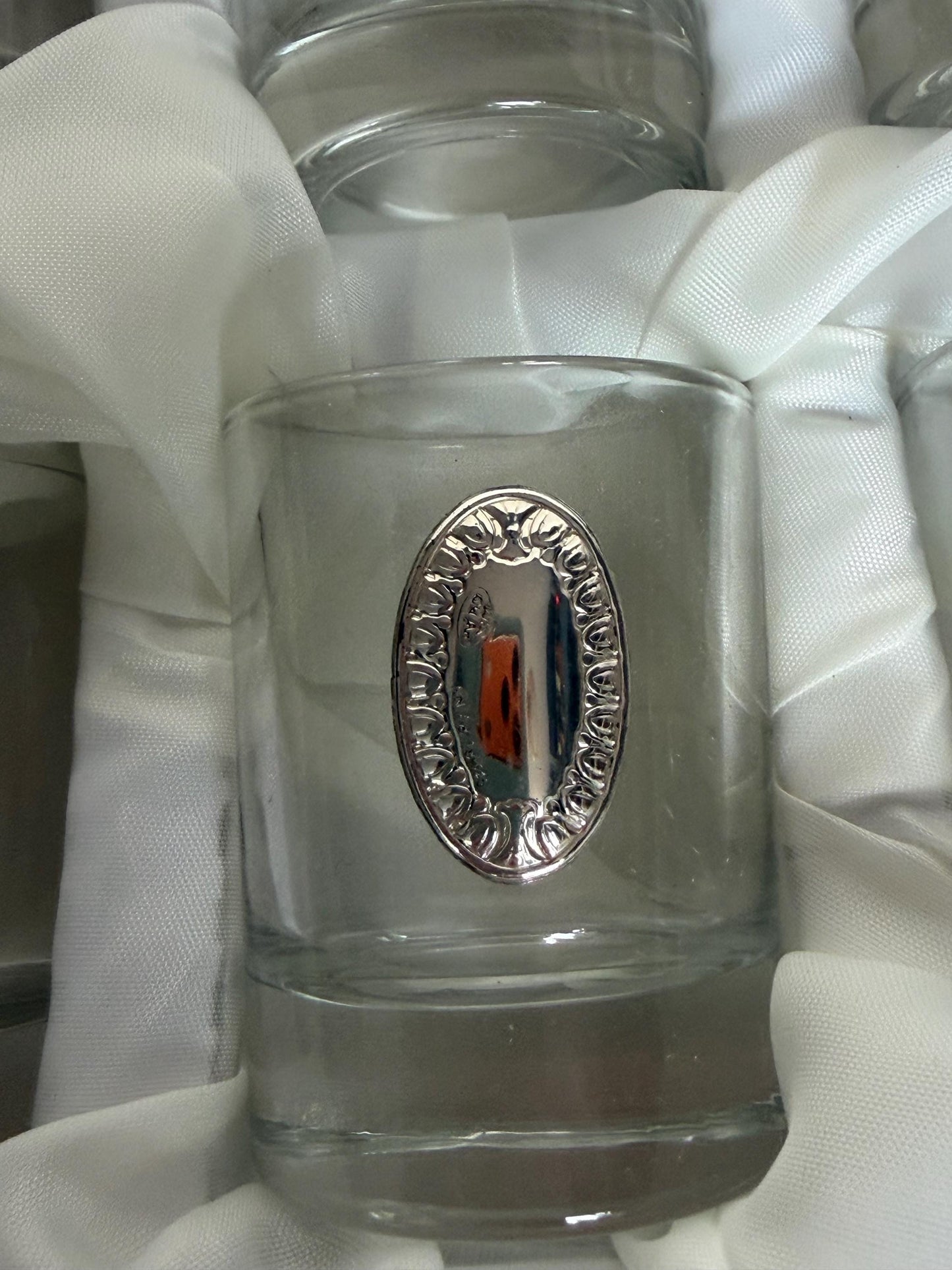 925 silver shot  glasses, liquer crystal , vintage italy, with silver shield can be engraved, personalised limoncello ouzo raki