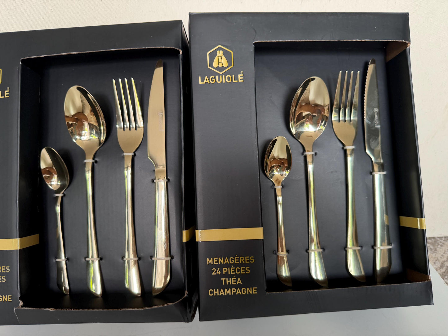 Laguiole 12 p   Gold Stainless Steel Cutlery Set, Vintage  12 Person