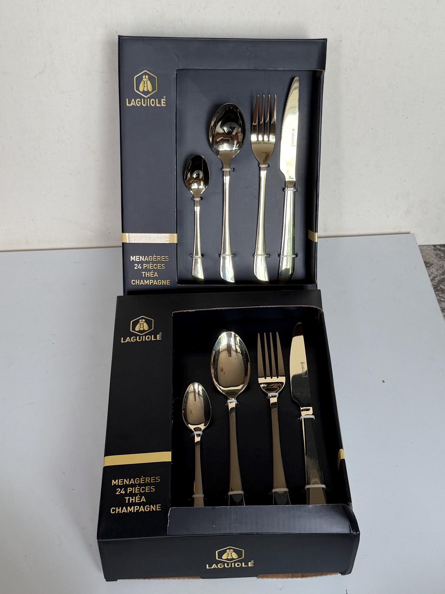 Laguiole 12 p   Gold Stainless Steel Cutlery Set, Vintage  12 Person