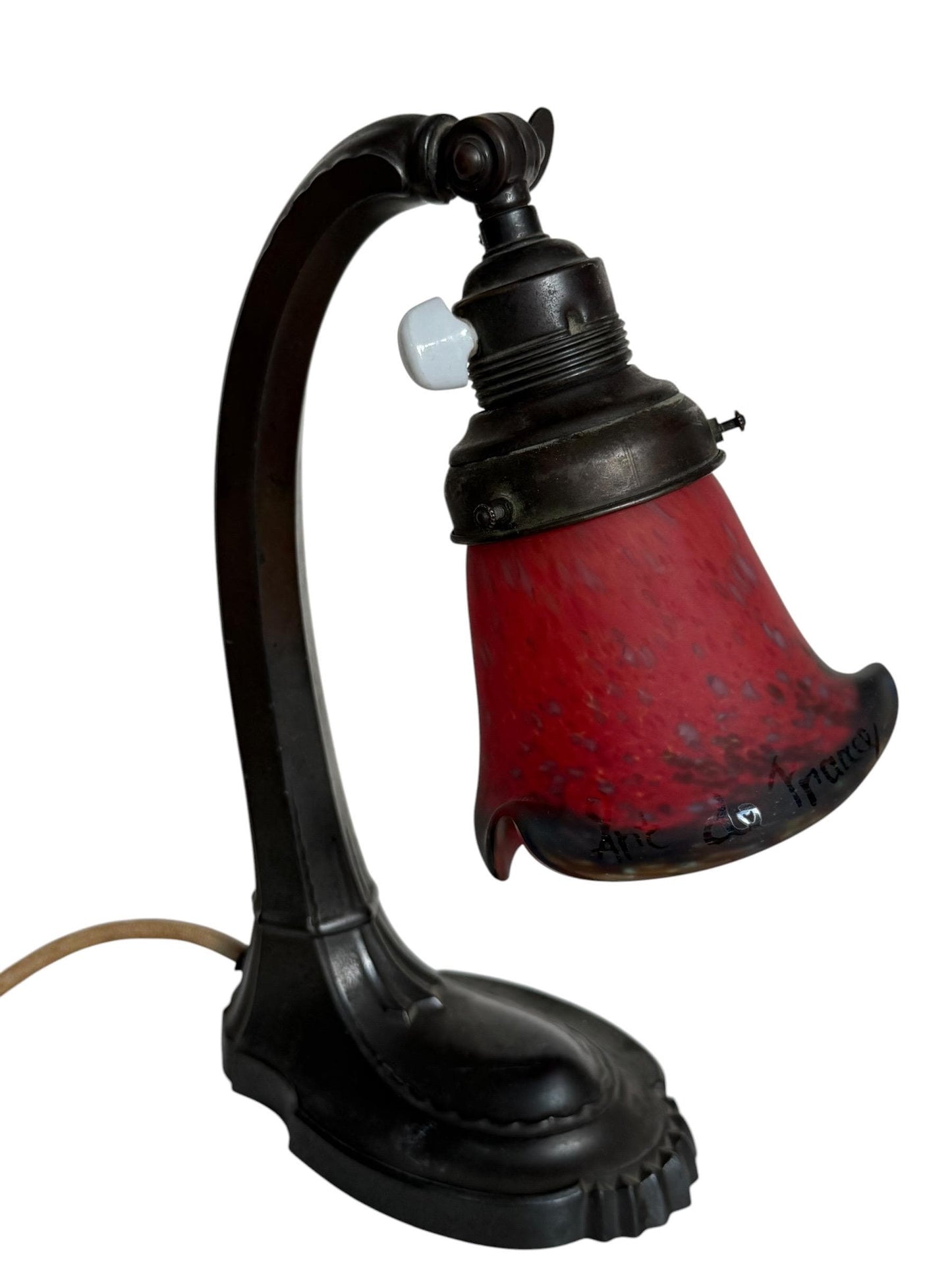Art de France -Art Nouveau Desk Lamp, Jugendstil Clerk Lamp, Adjustable Shade ausema red velvet glass