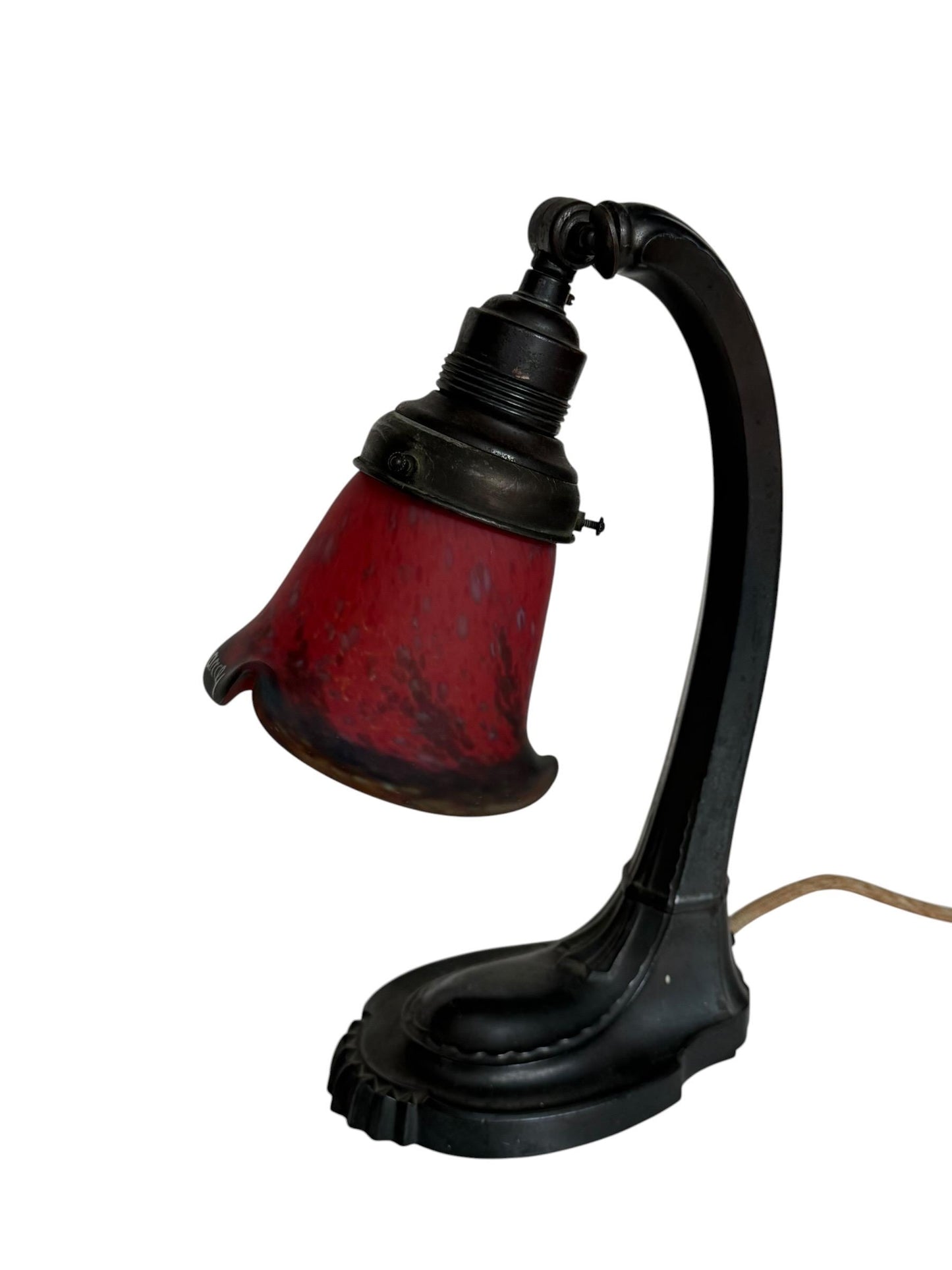 Art de France -Art Nouveau Desk Lamp, Jugendstil Clerk Lamp, Adjustable Shade ausema red velvet glass
