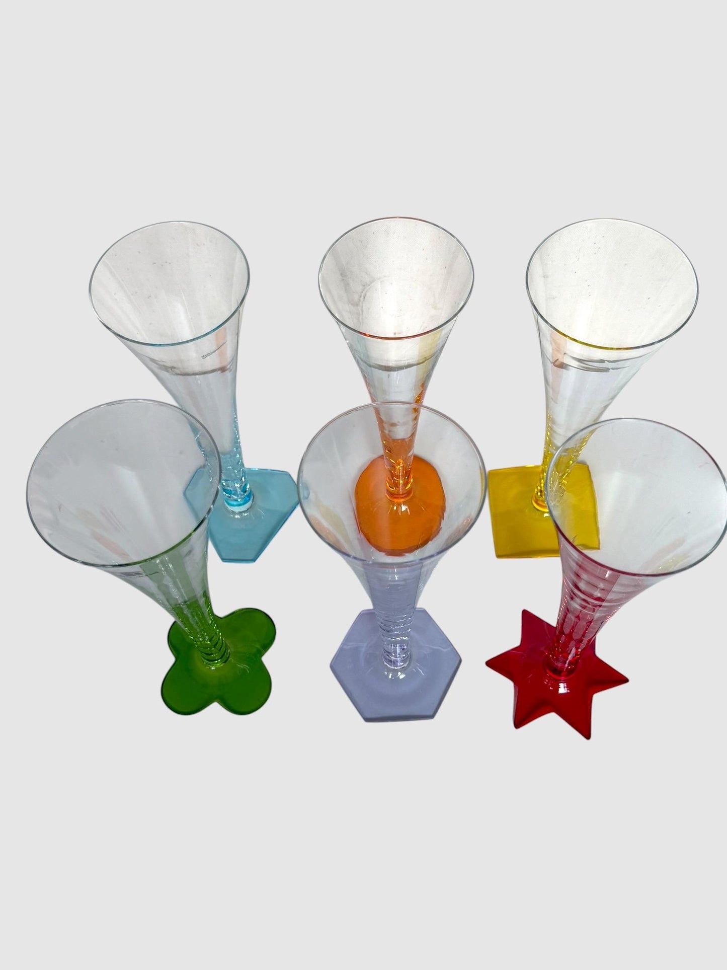 Set of 6 Carlo Moretti Murano Champagne Flutes, Signed Collectible Stem Glass exclusive designer luxury tableware Festa Colorata BICCHIERI