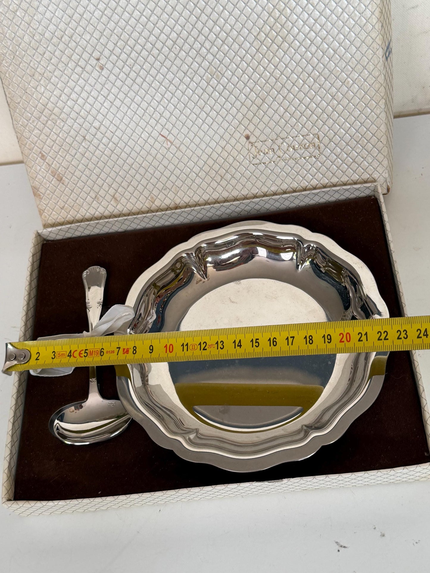 Vintage French Silver Plated Baby Bowl and Spoon Set Original Presentation Box Christening shower Gift nurserybaby, Jean Couzon France