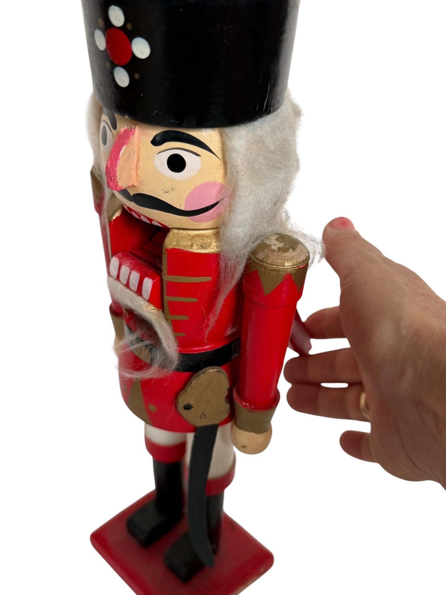 Antique Erzgebirge Wood Nutcracker, Hand-Painted Christmas Decor (34cm, midcentury)