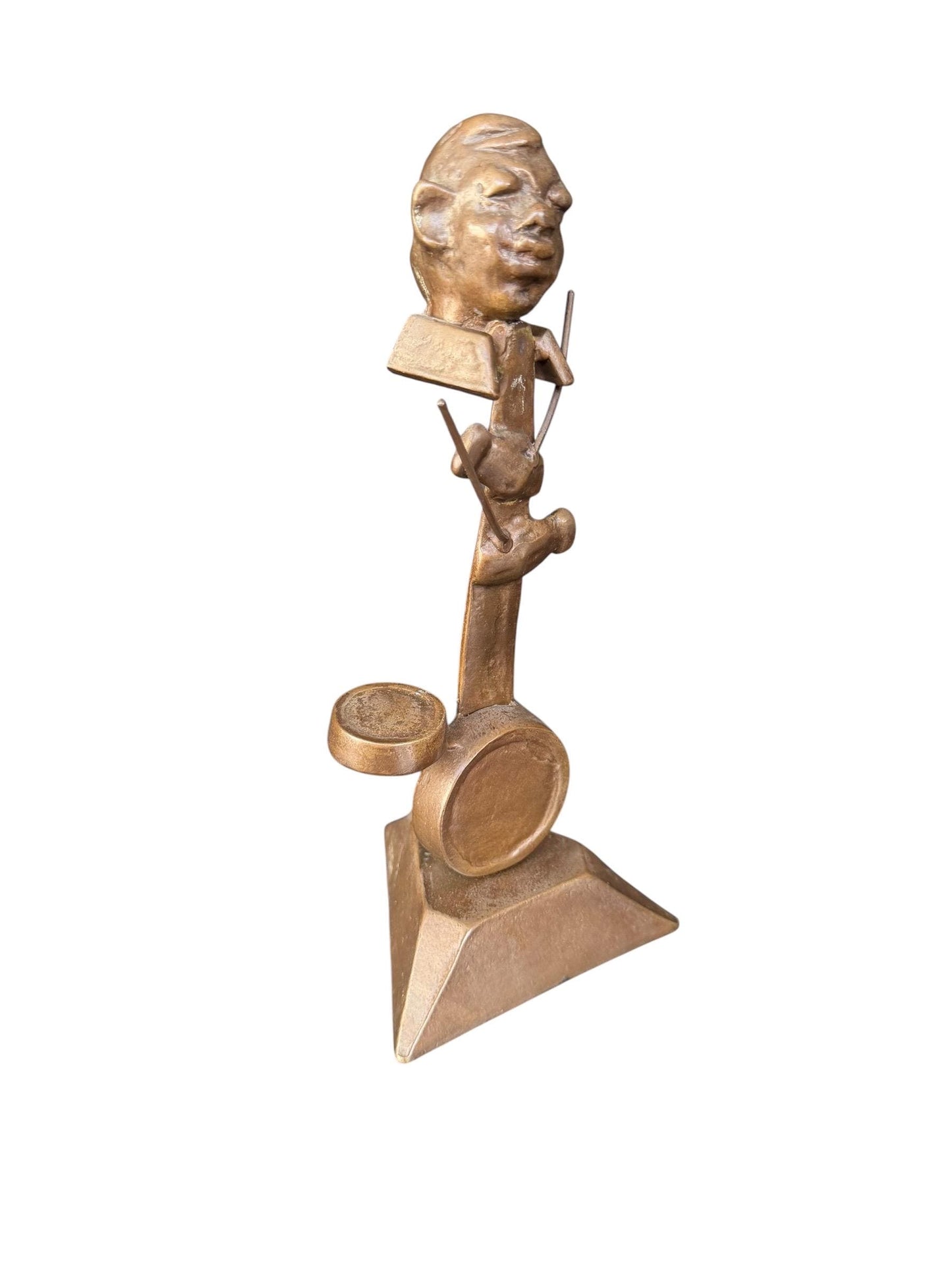 Vintage Surrealist Bronze Drummer Sculpture – Mid-Century Modern, 27 cm