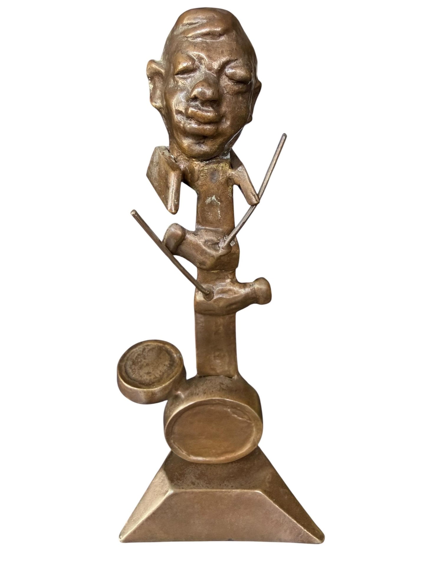 Vintage Surrealist Bronze Drummer Sculpture – Mid-Century Modern, 27 cm