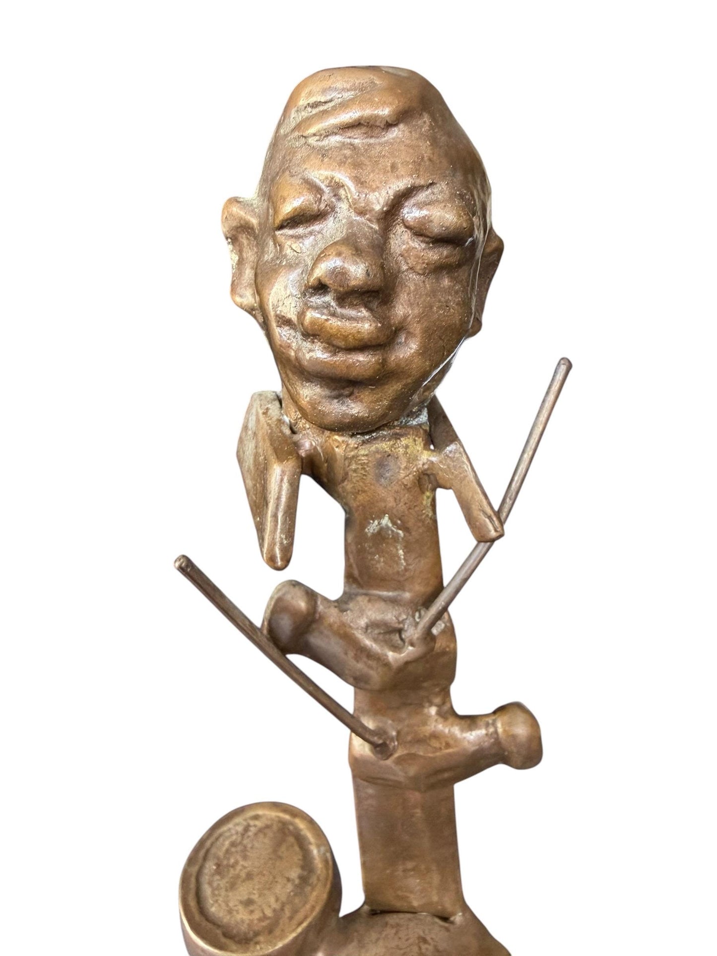 Vintage Surrealist Bronze Drummer Sculpture – Mid-Century Modern, 27 cm
