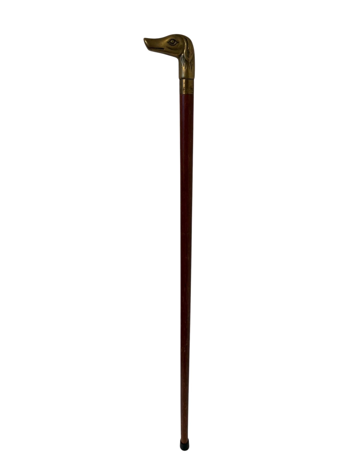 antique walking cane stick with copper dog , european collection, gentlemen's flannel stick. 89 cm