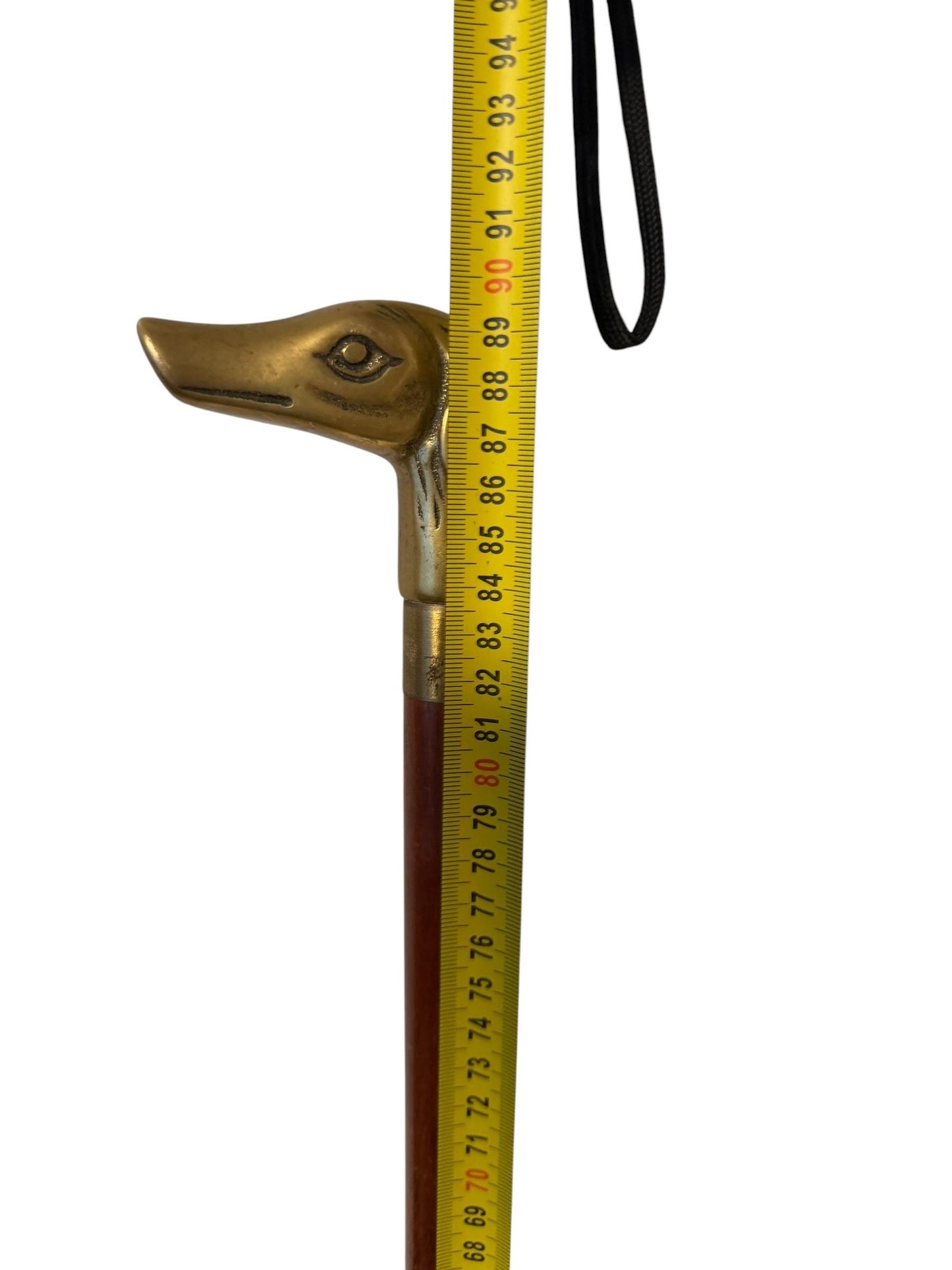 antique walking cane stick with copper dog , european collection, gentlemen's flannel stick. 89 cm