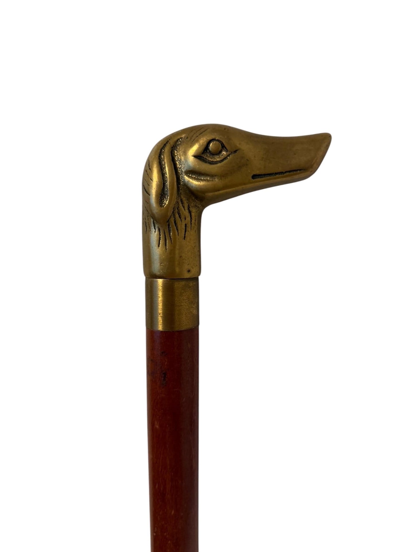antique walking cane stick with copper dog , european collection, gentlemen's flannel stick. 89 cm