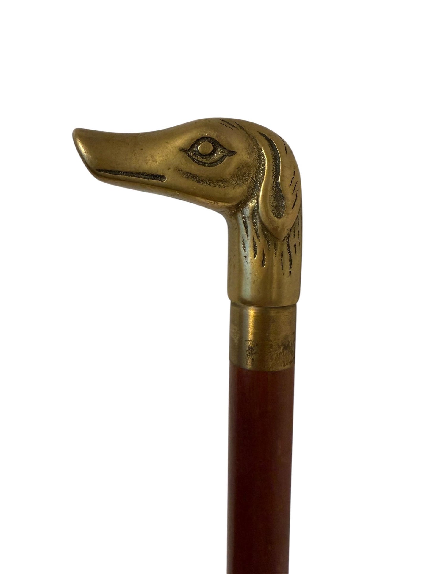 antique walking cane stick with copper dog , european collection, gentlemen's flannel stick. 89 cm