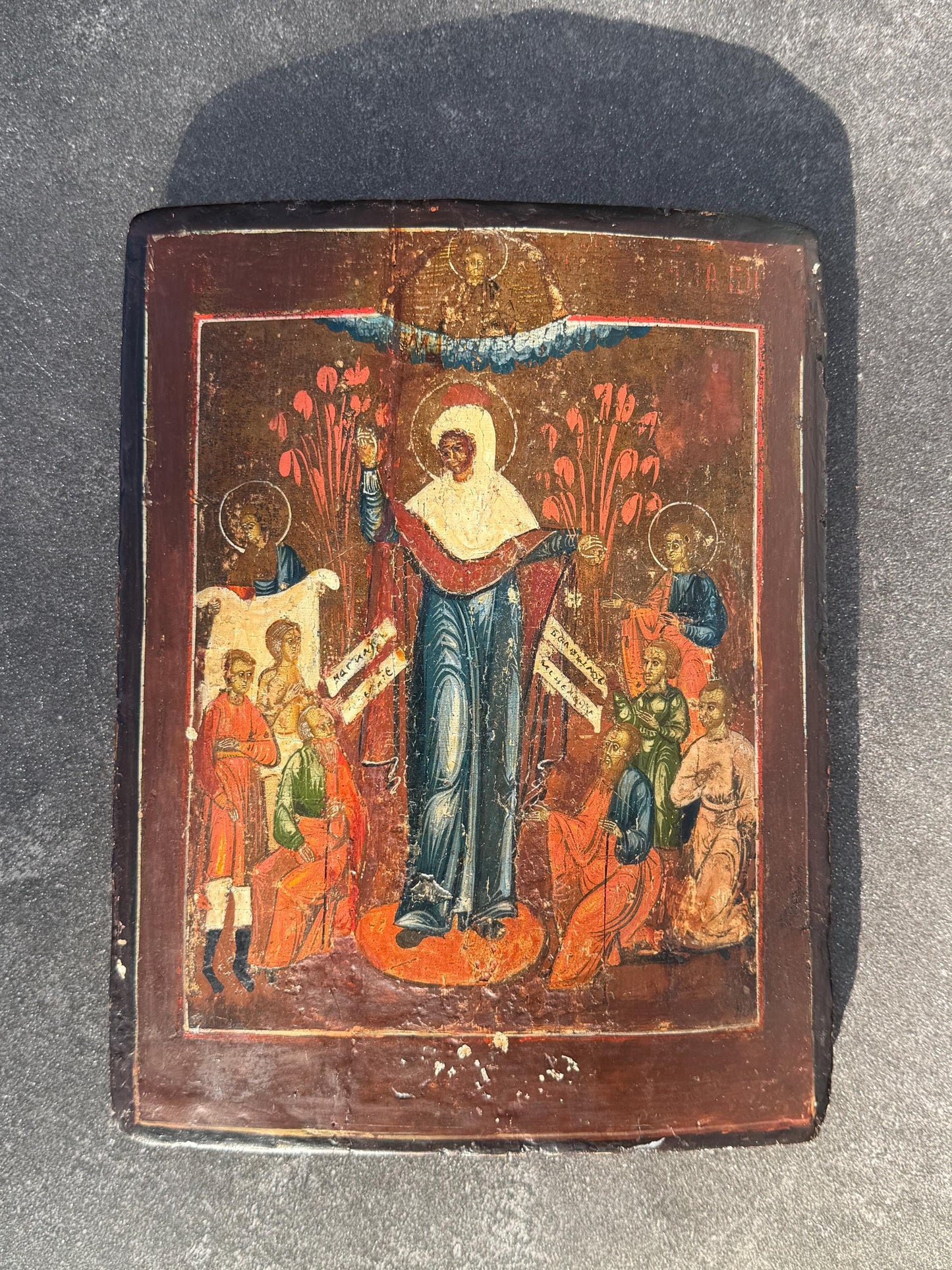 Antique Icon,  Egg Tempera, Orthodox 19th Century Orthodox Icon – Mother of God “Joy of All Who Sorrow”