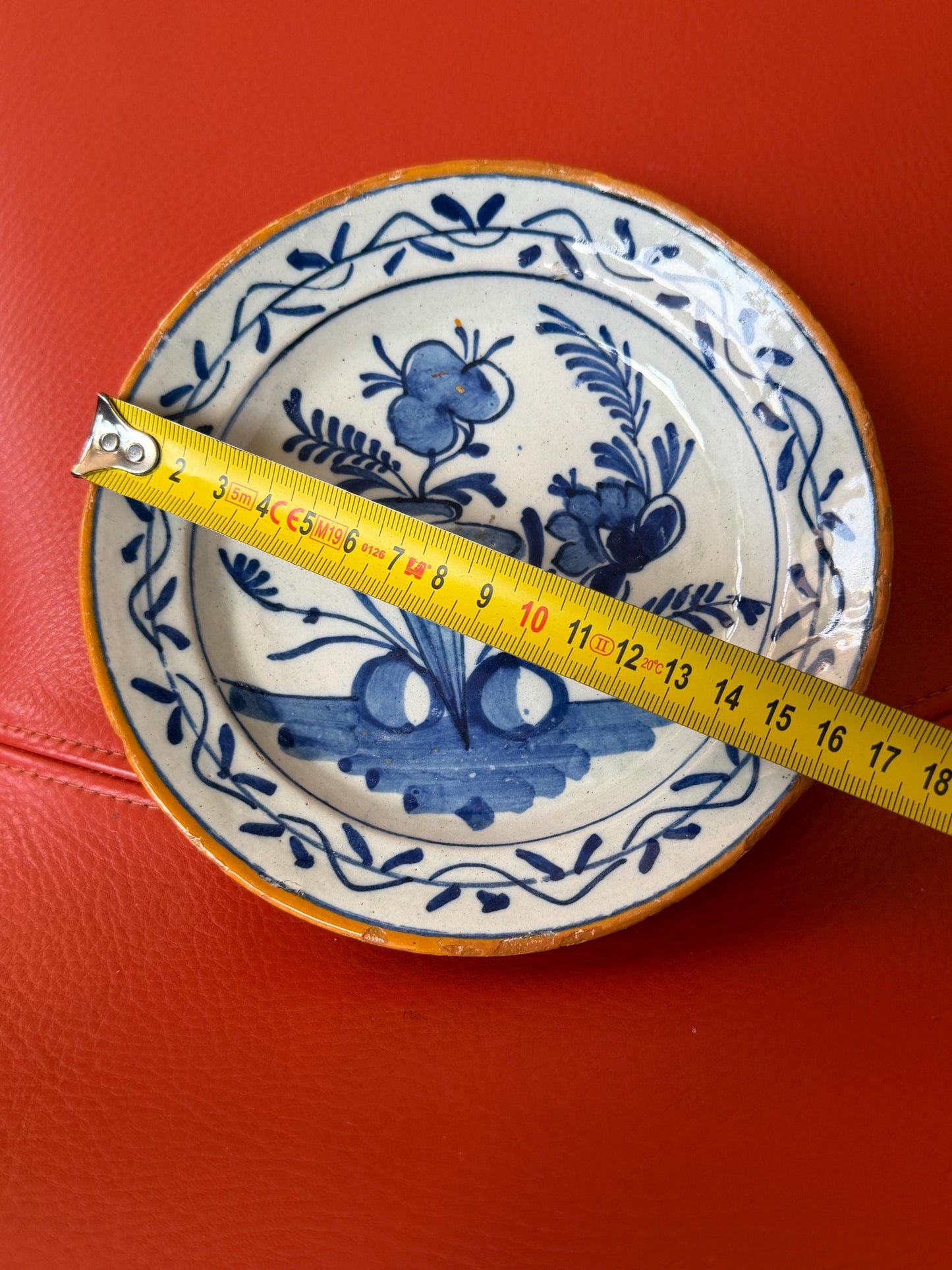 Antique Delft Plate, pottery,  18th Century Dutch Chinoiserie, Oriental flower Decor. Wall dish