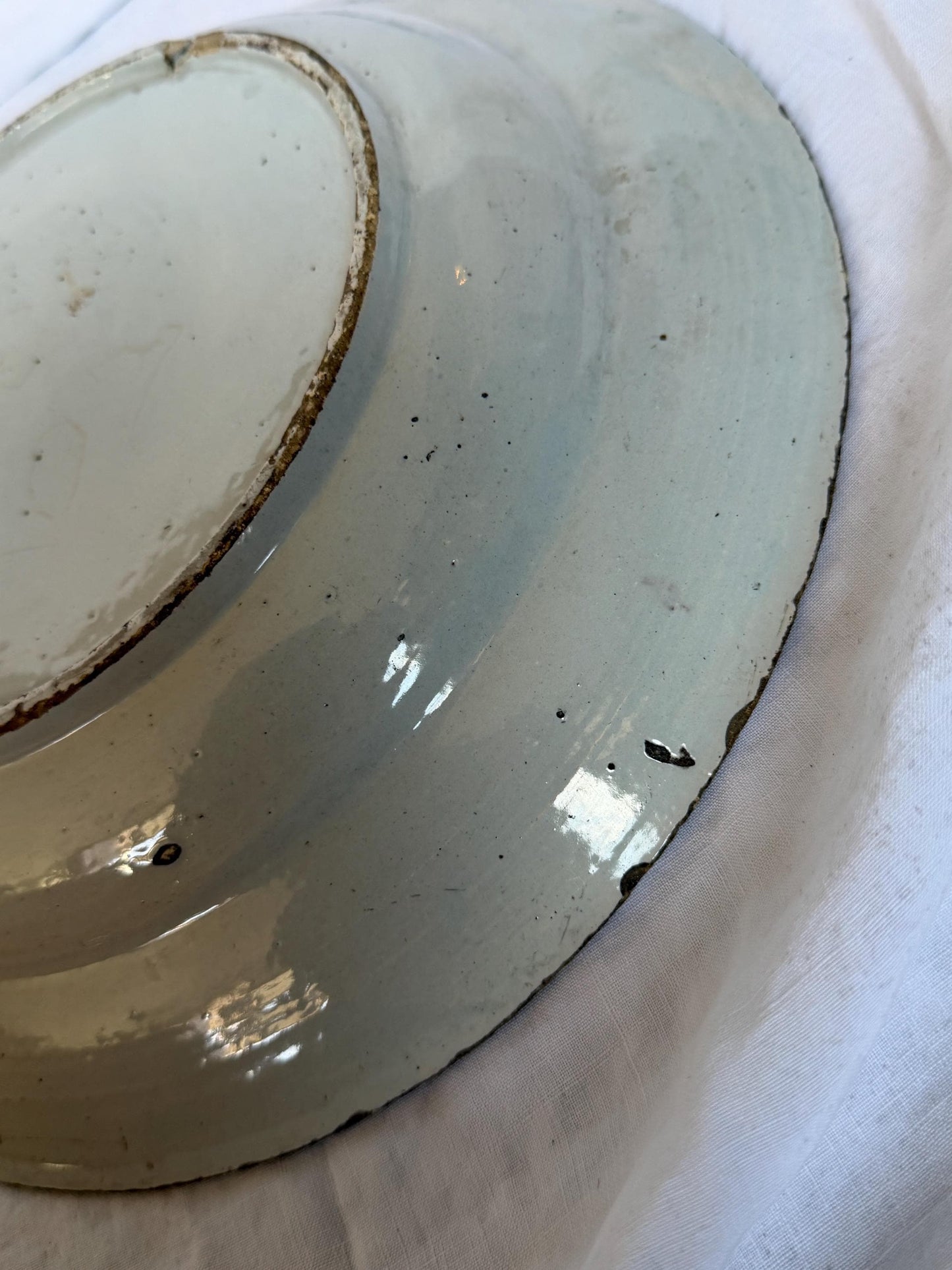 Antique XL  Delft Plate, pottery,  18th Century Dutch Chinoiserie, Oriental flower Decor. Large Wall dish wan li style