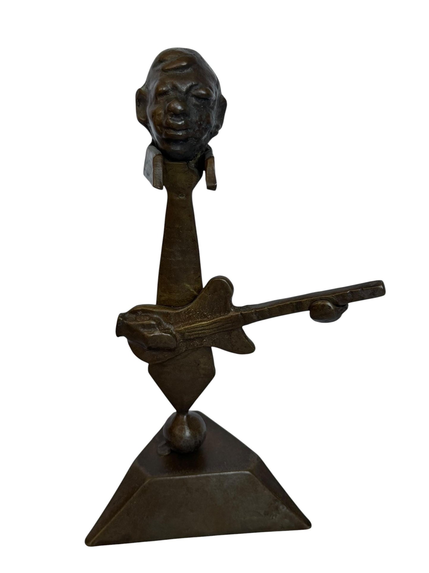 Vintage Surrealist Bronze guitar bas player Sculpture – Mid-Century Modern, 27 cm jazz