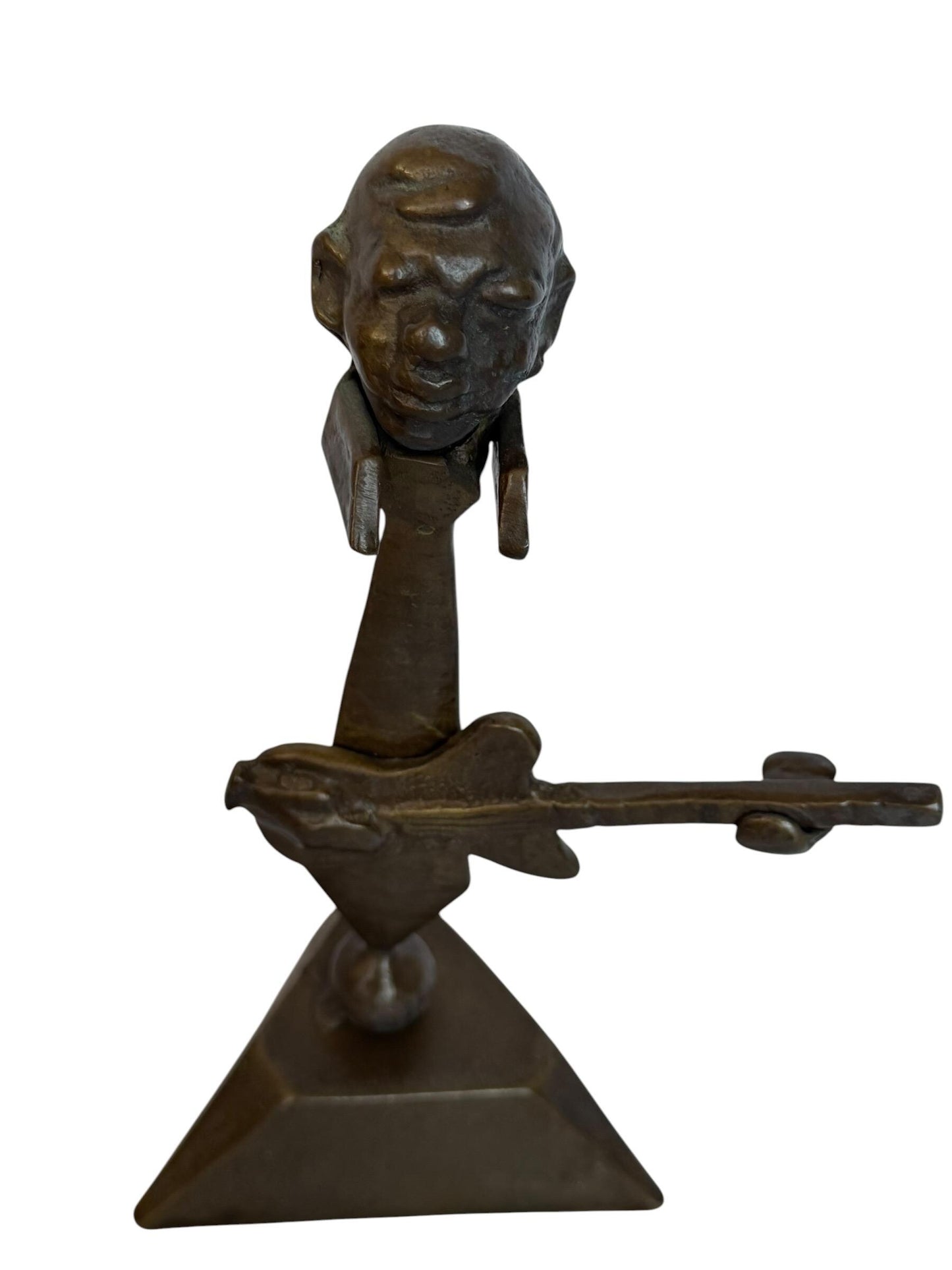 Vintage Surrealist Bronze guitar bas player Sculpture – Mid-Century Modern, 27 cm jazz