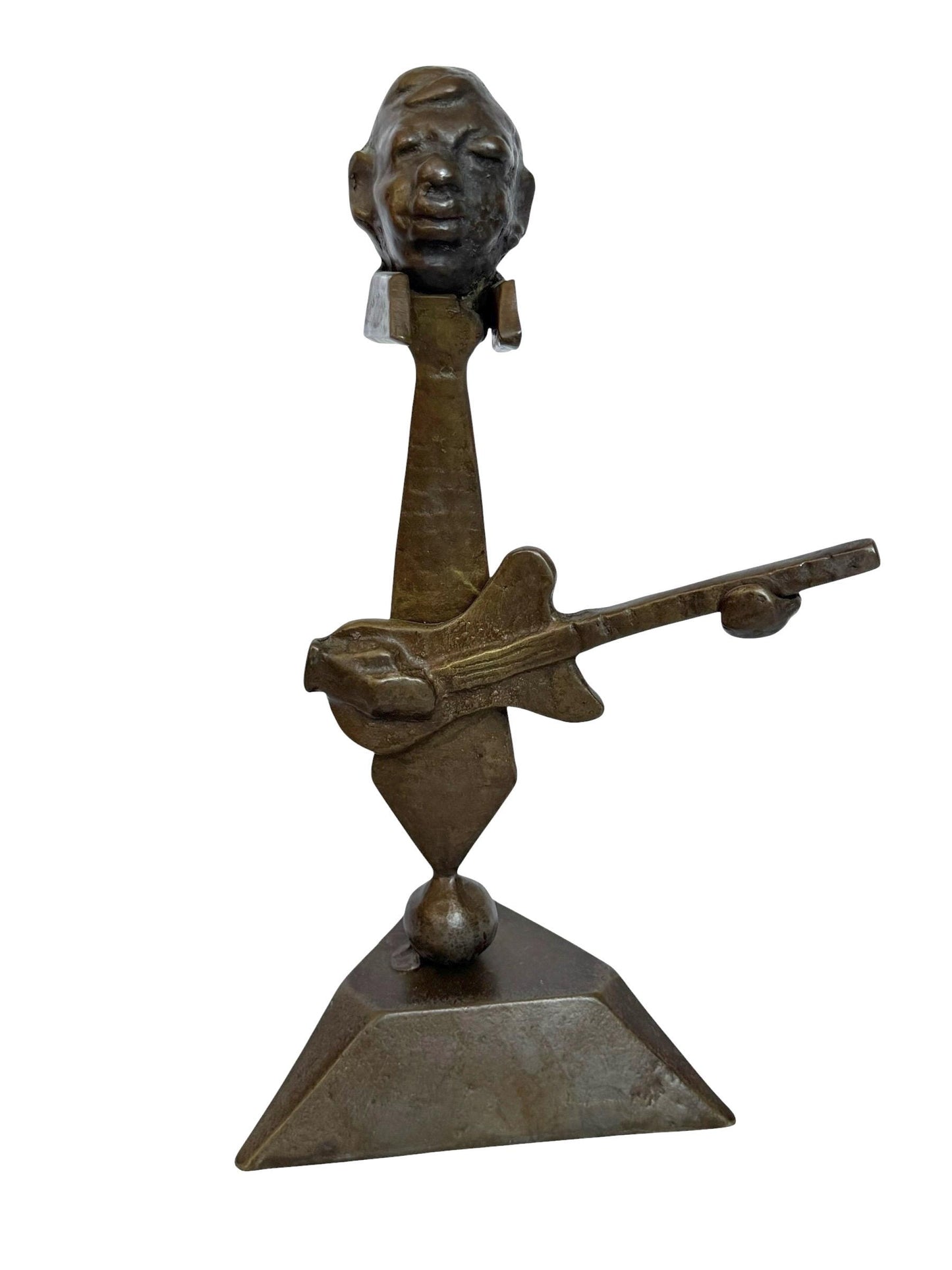 Vintage Surrealist Bronze guitar bas player Sculpture – Mid-Century Modern, 27 cm jazz
