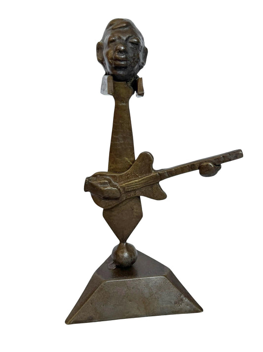 Vintage Surrealist Bronze guitar bas player Sculpture – Mid-Century Modern, 27 cm jazz