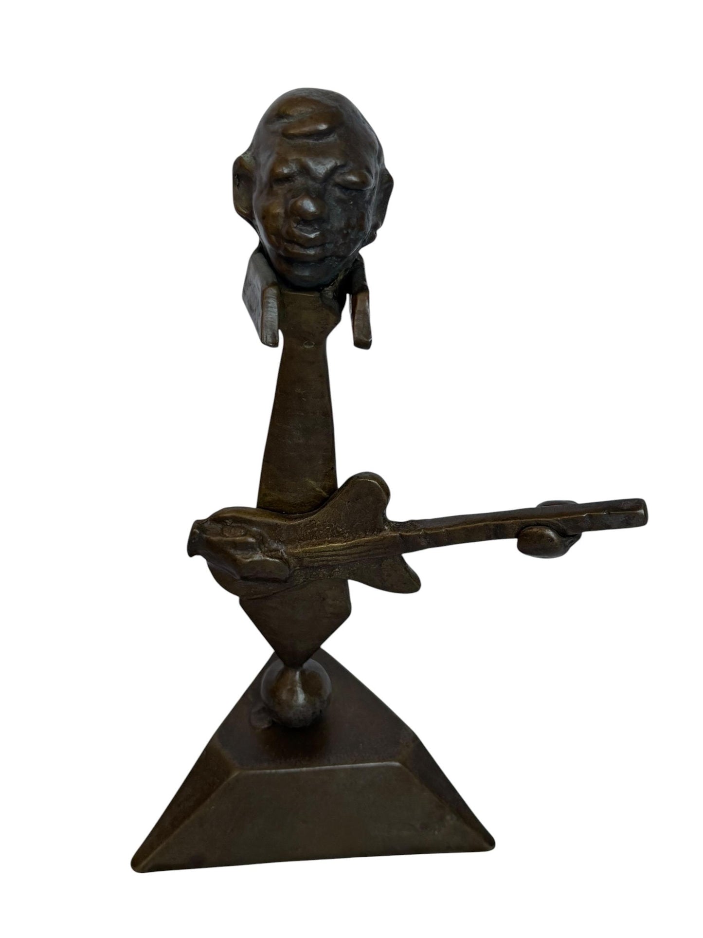 Vintage Surrealist Bronze guitar bas player Sculpture – Mid-Century Modern, 27 cm jazz